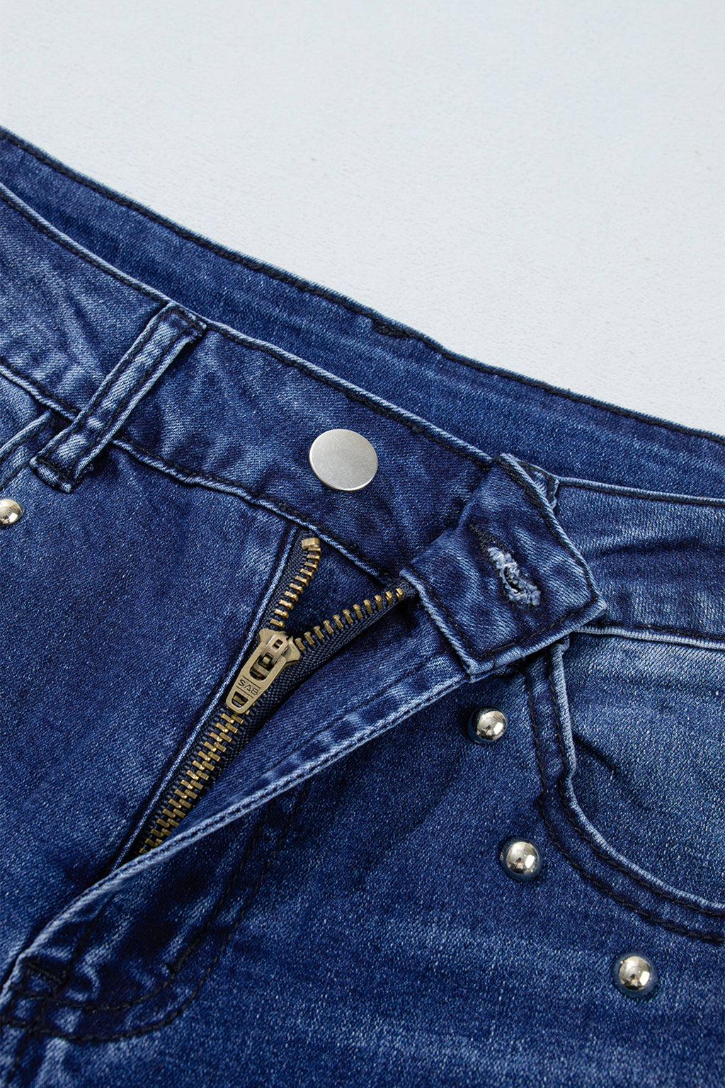 Navy Blue Studded Detail Straight Leg Casual Loose Jeans PREORDER ETA 3 WEEKS