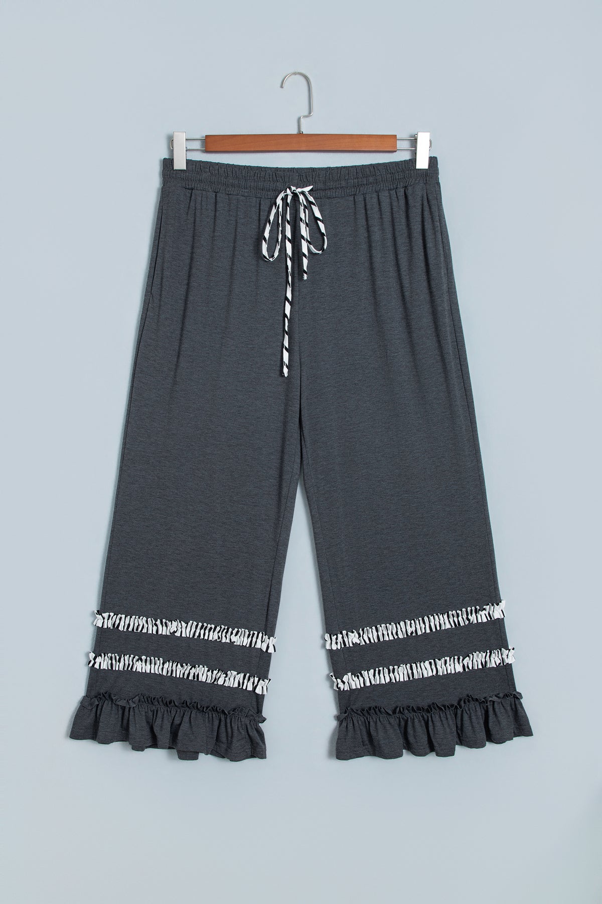 Dark Grey Tiered Ruffled Casual Plus Size Wide Leg Pants PREORDER ETA 3 WEEKS