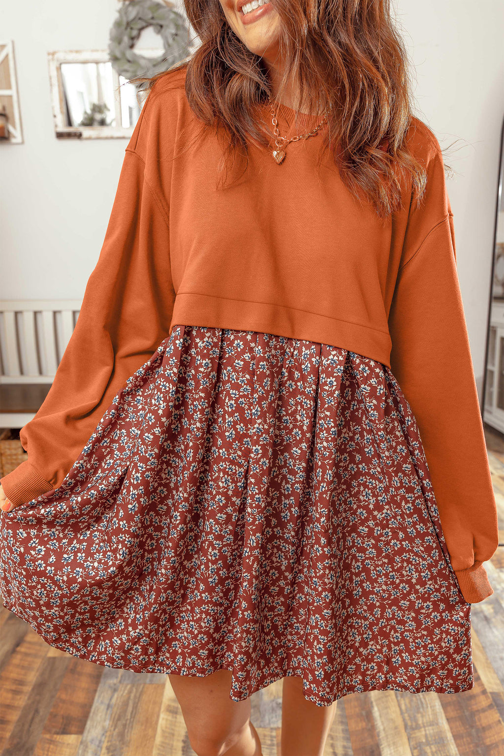 Orange Solid Long Sleeve Top Mini Dress PREORDER ETA 3 WEEKS