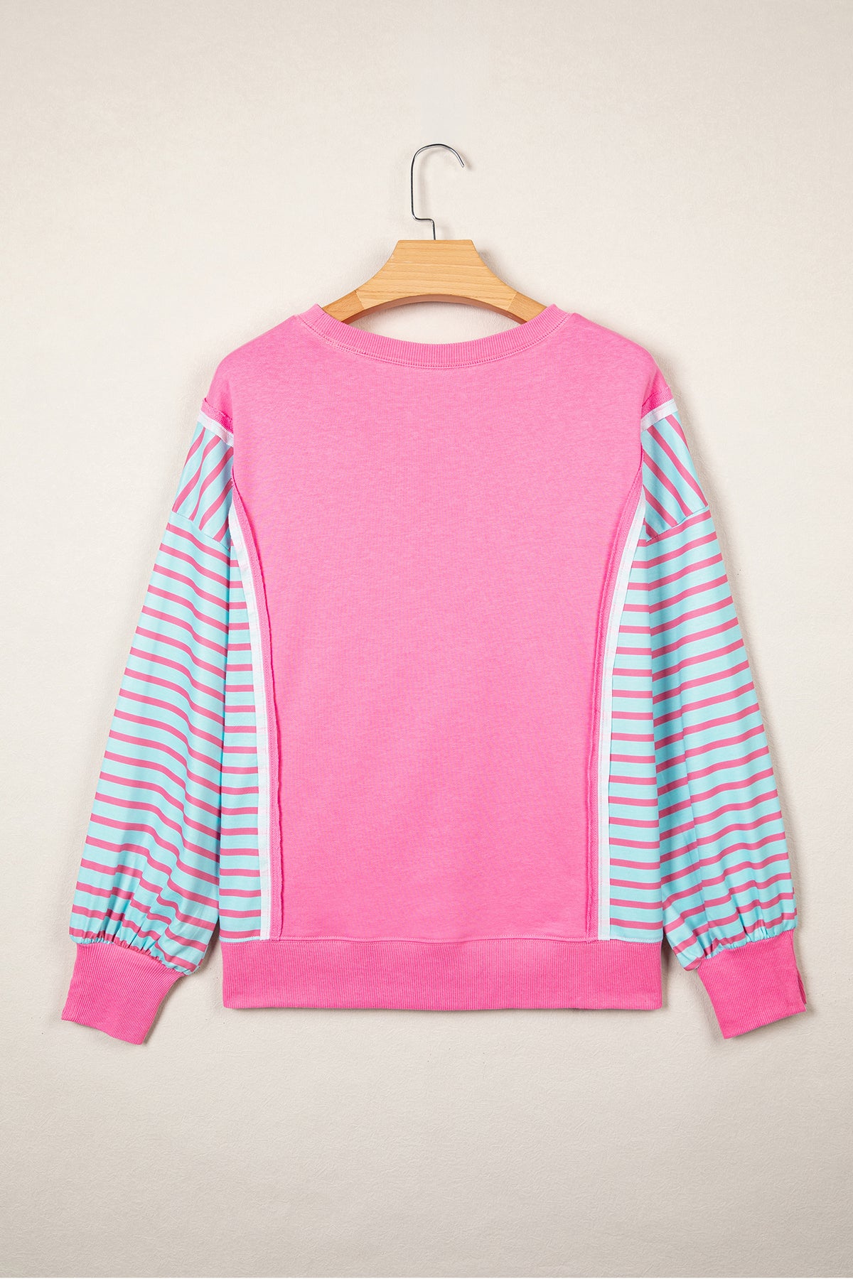Rose Stripe Color Block Patchwork Relaxed Split Long Sleeve Top PREORDER ETA 3 WEEKS