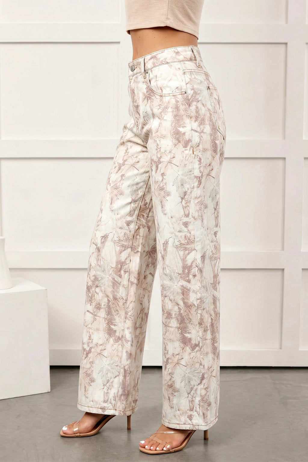 Khaki Woodland Camo Tummy Control Denim Wide Leg Jeans PREORDER ETA 3 WEEKS