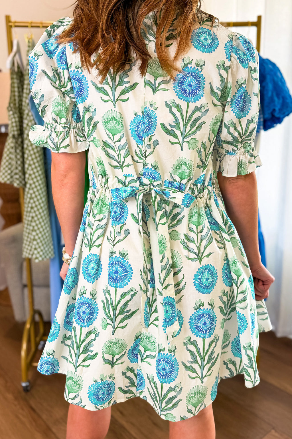 Sky Blue Floral Print Half Button Frilly Short Sleeve Dress PREORDER ETA 3 WEEKS