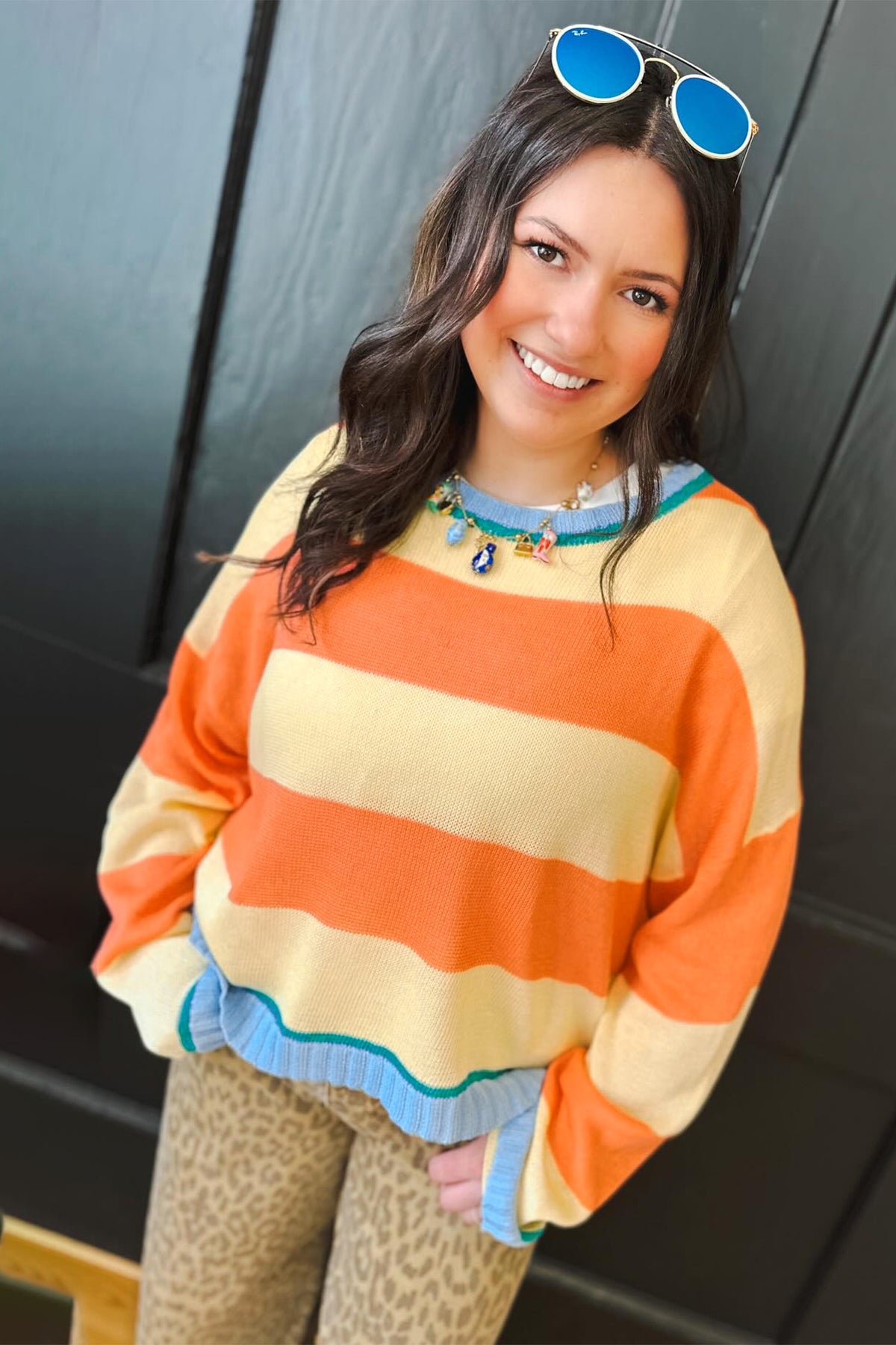 Yellow Stripe Striped Colorblock Round Neck Long Sleeve Oversized Plus Size Sweater PREORDER ETA 3 WEEKS