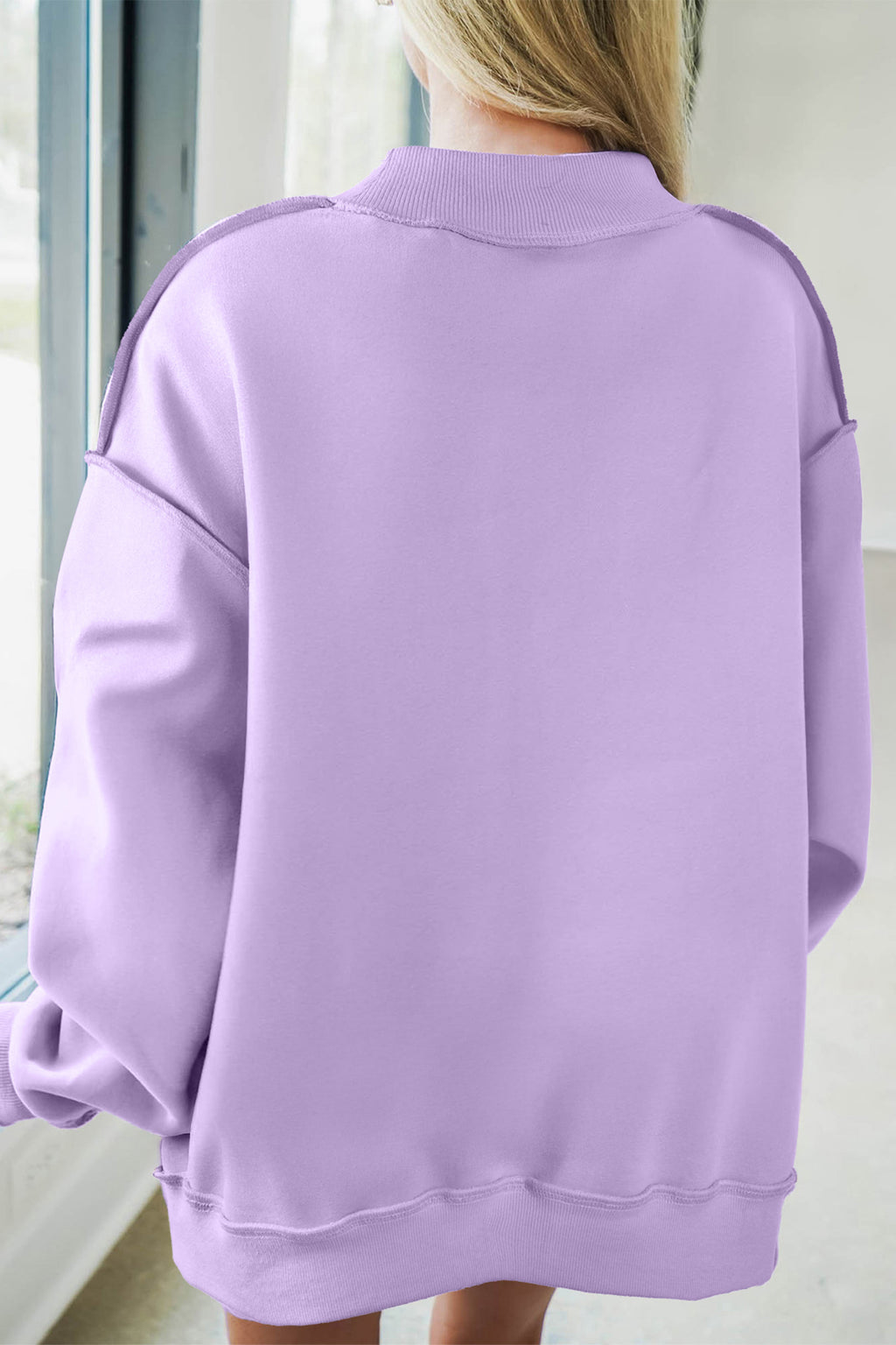Orchid Bouquet JESUS Letter Patch Graphic Exposed Seam Mock Neck Baggy Sweatshirt PREORDER ETA 3 WEEKS