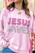 Pink JESUS SAVES Gingham Star Patchwork Detail Plus Size Sweatshirt PREORDER ETA 3 WEEKS