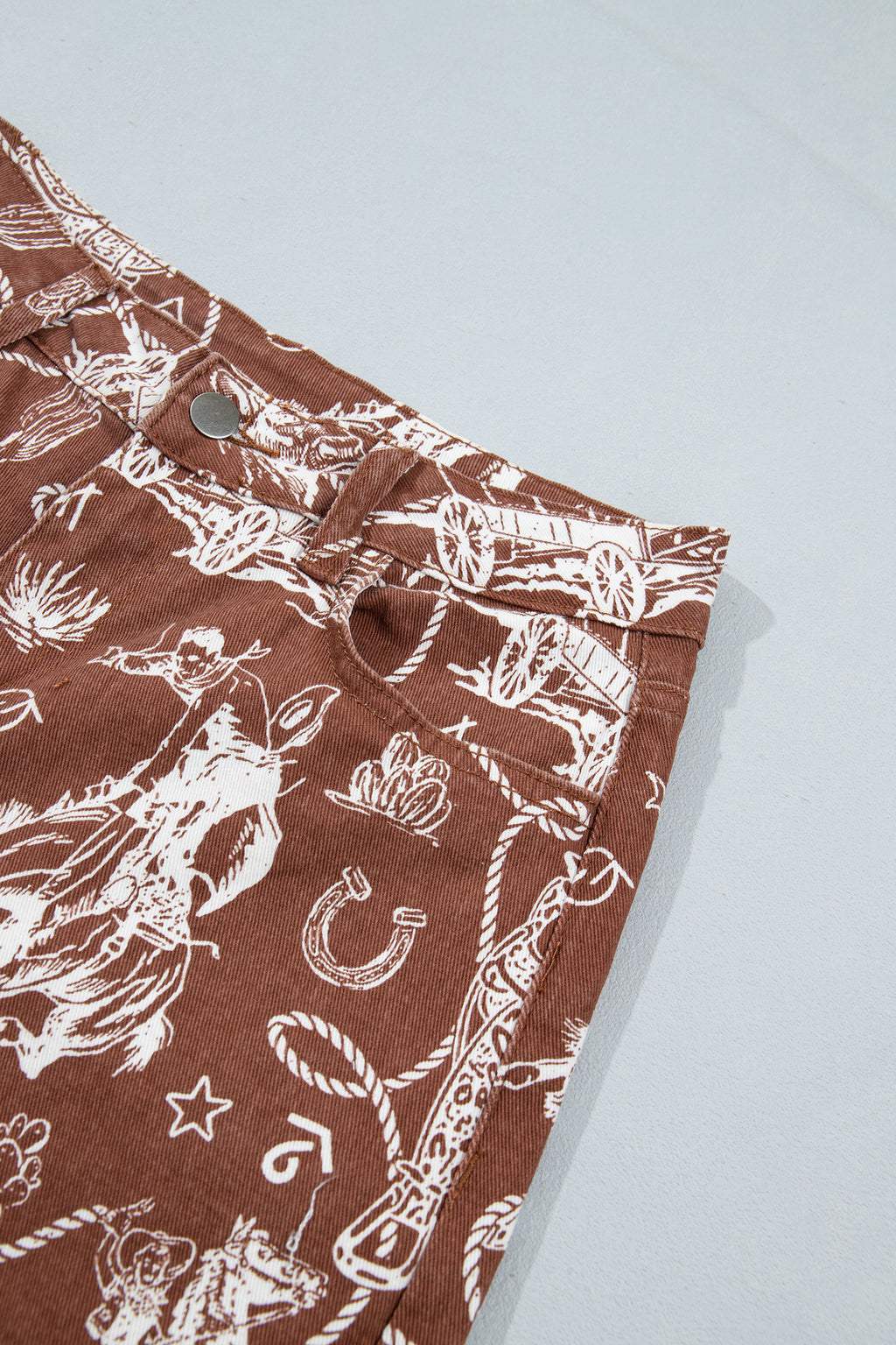 Brown Western Print Casual Shift Jeans PREORDER ETA 3 WEEKS
