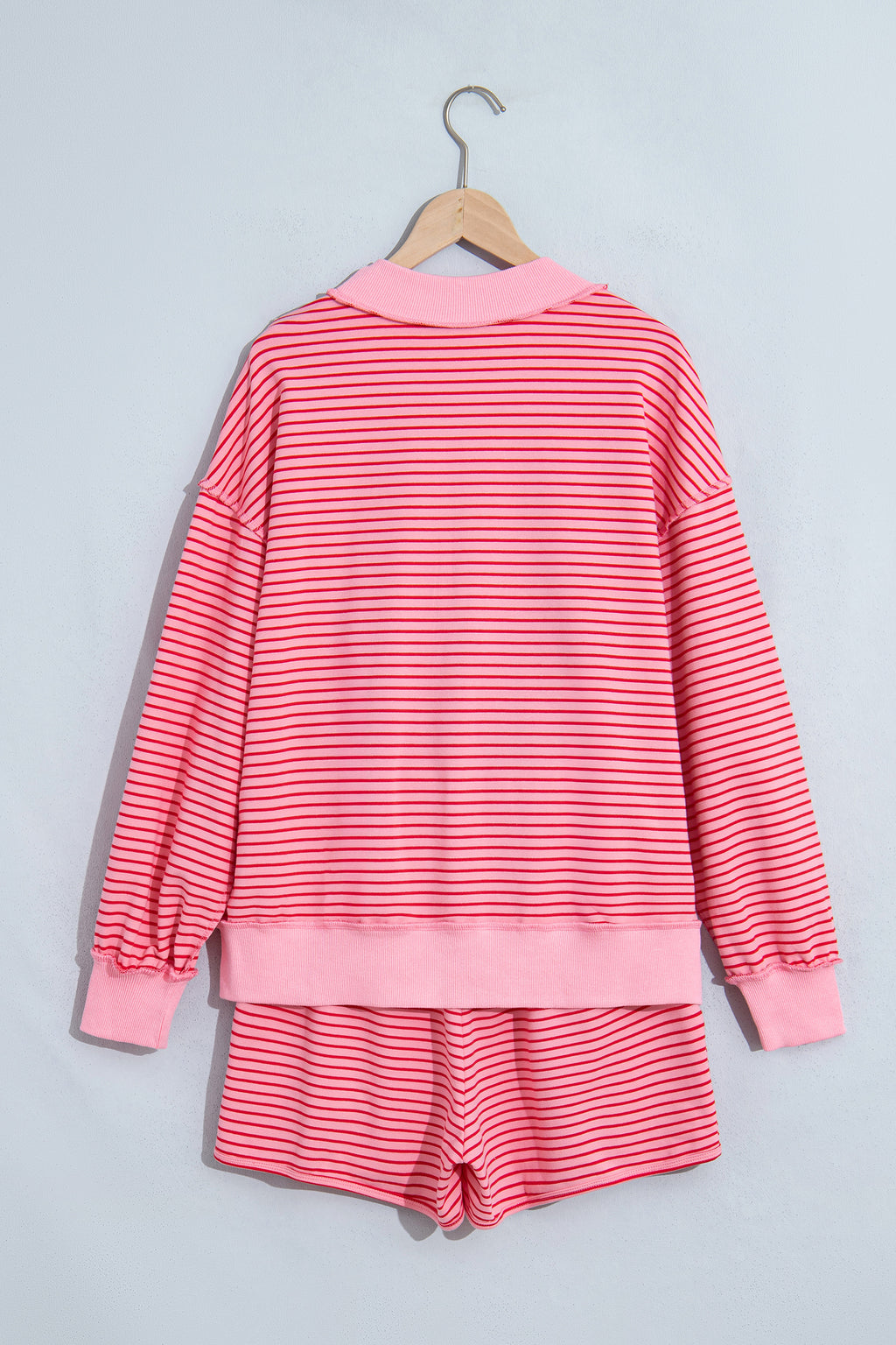 Blue Stripe Ribbed Patchwork Mock Neck Pullover Matching Shorts Set PREORDER ETA 3 WEEKS