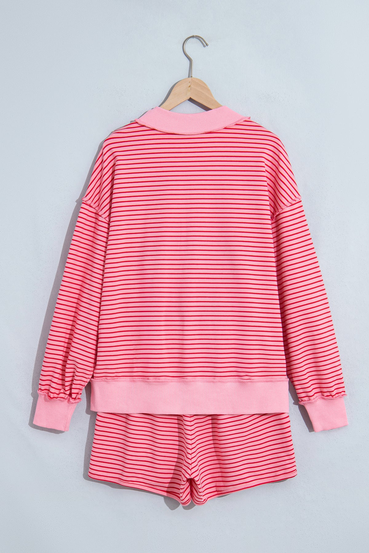 Blue Stripe Ribbed Patchwork Mock Neck Pullover Matching Shorts Set PREORDER ETA 3 WEEKS