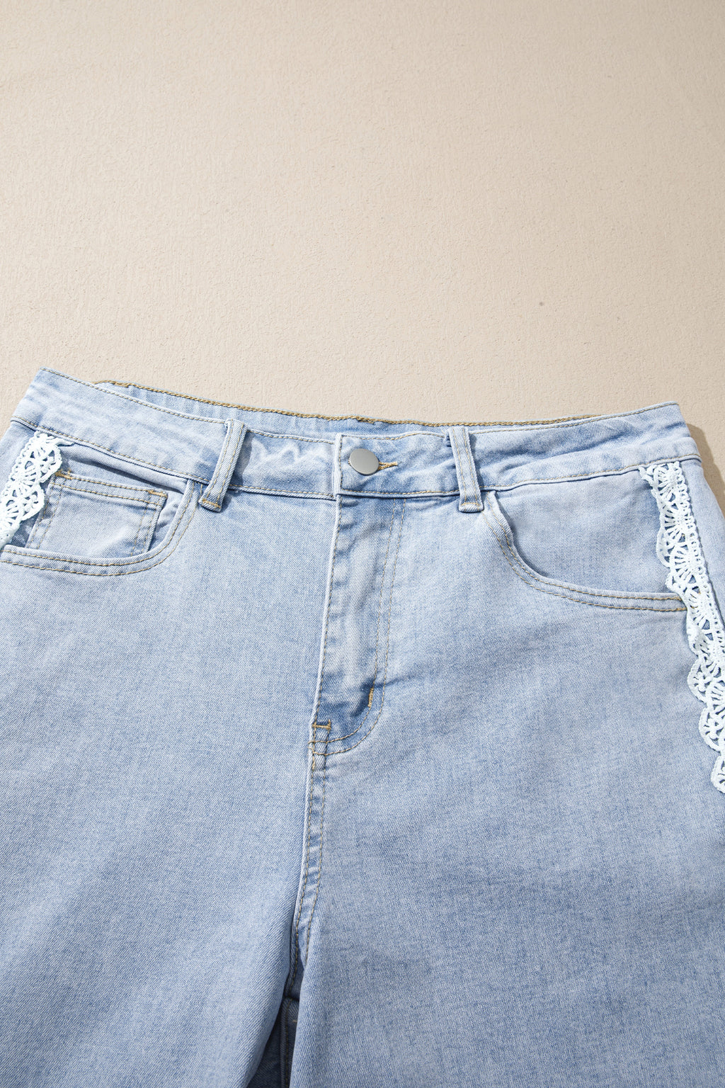 Beau Blue Lace Trim Casual Full-Length Regular Fit Jeans PREORDER ETA 3 WEEKS
