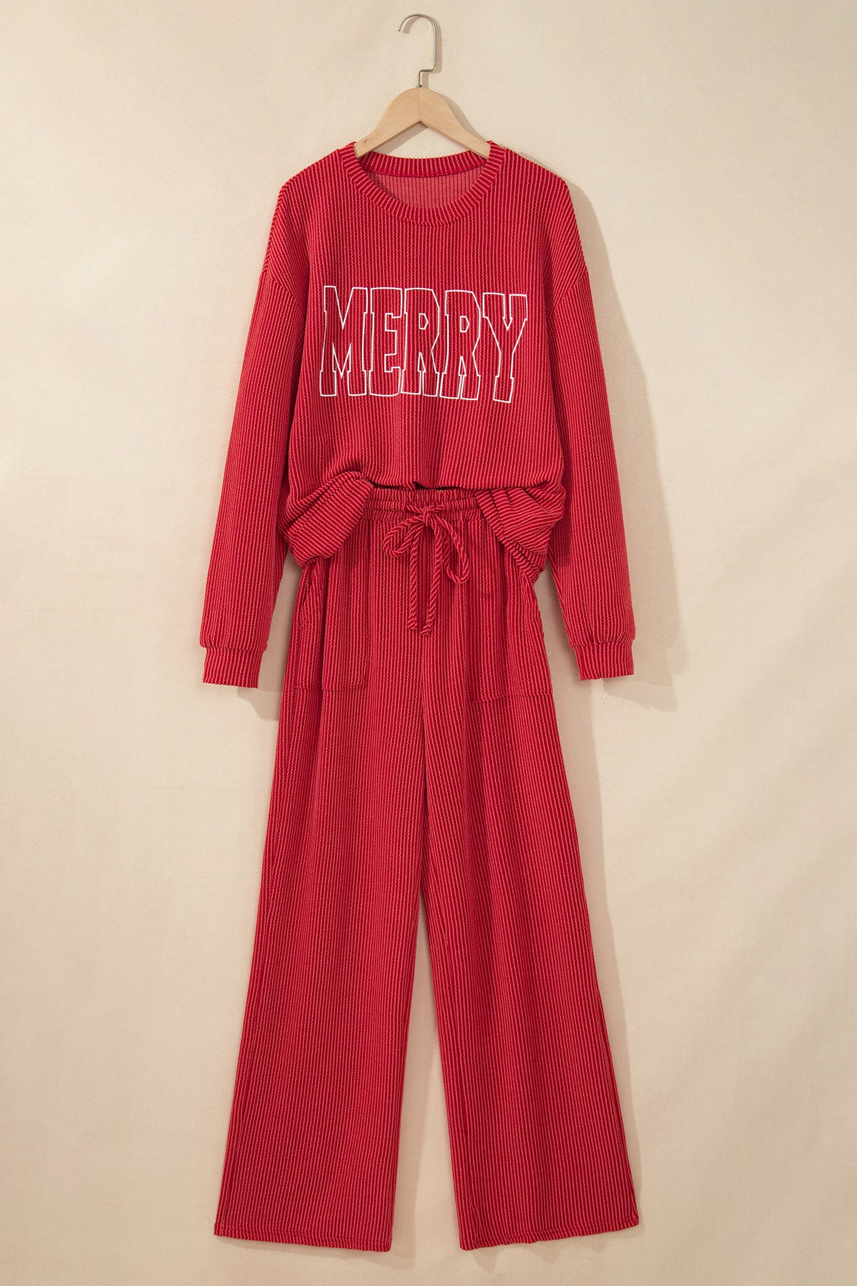 Racing Red MERRY Corded Long Sleeve Top and Pockets Pants Set PREORDER ETA 3 WEEKS