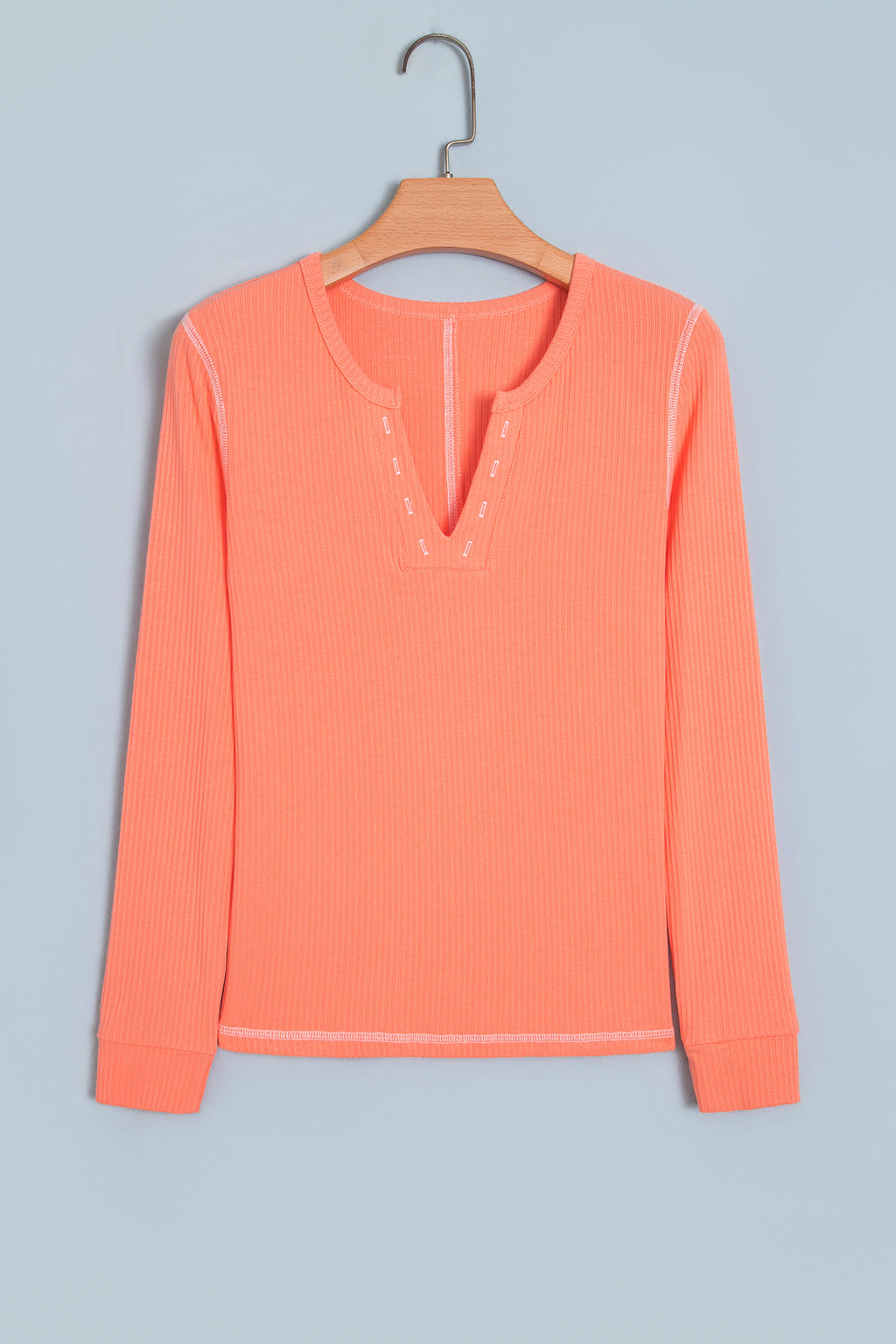 Flamingo V Neck Ribbed Stitched Detail Long Sleeve Top PREORDER ETA 3 WEEKS
