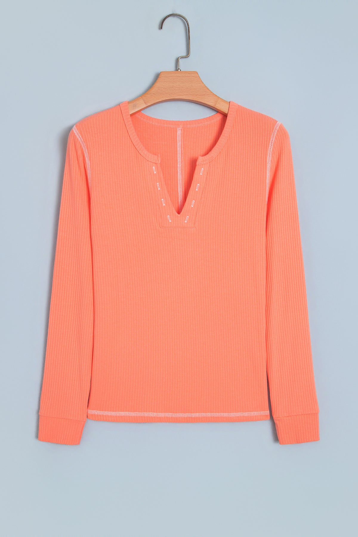 Flamingo V Neck Ribbed Stitched Detail Long Sleeve Top PREORDER ETA 3 WEEKS