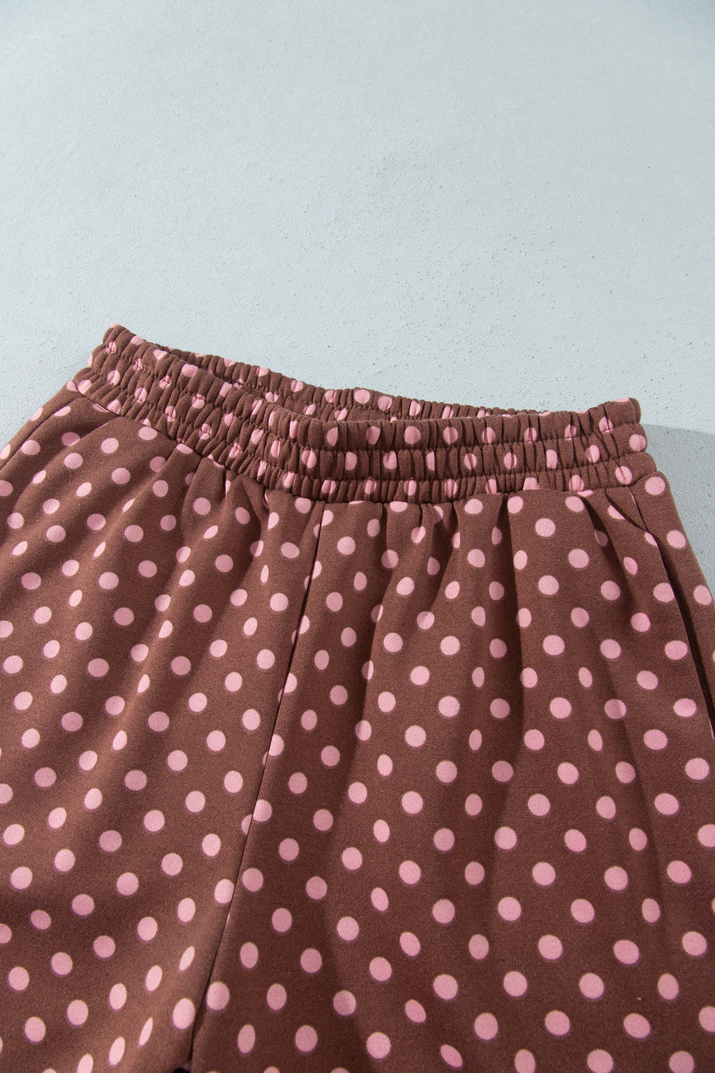 Brown Polka Dot Contrast Baggy Pullover and Elastic Waist Shorts 2pcs Set PREORDER ETA 3 WEEKS