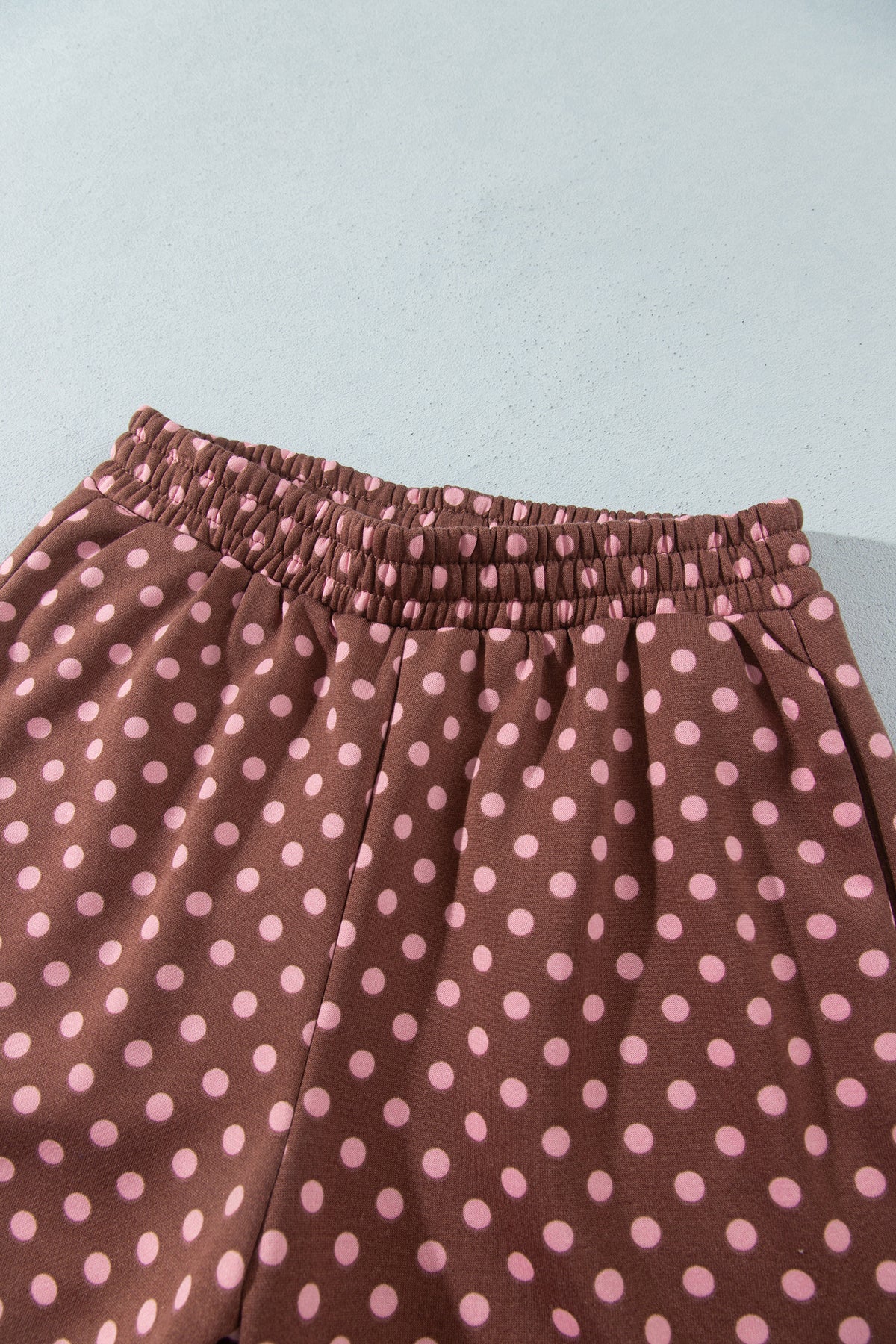 Brown Polka Dot Contrast Baggy Pullover and Elastic Waist Shorts 2pcs Set PREORDER ETA 3 WEEKS