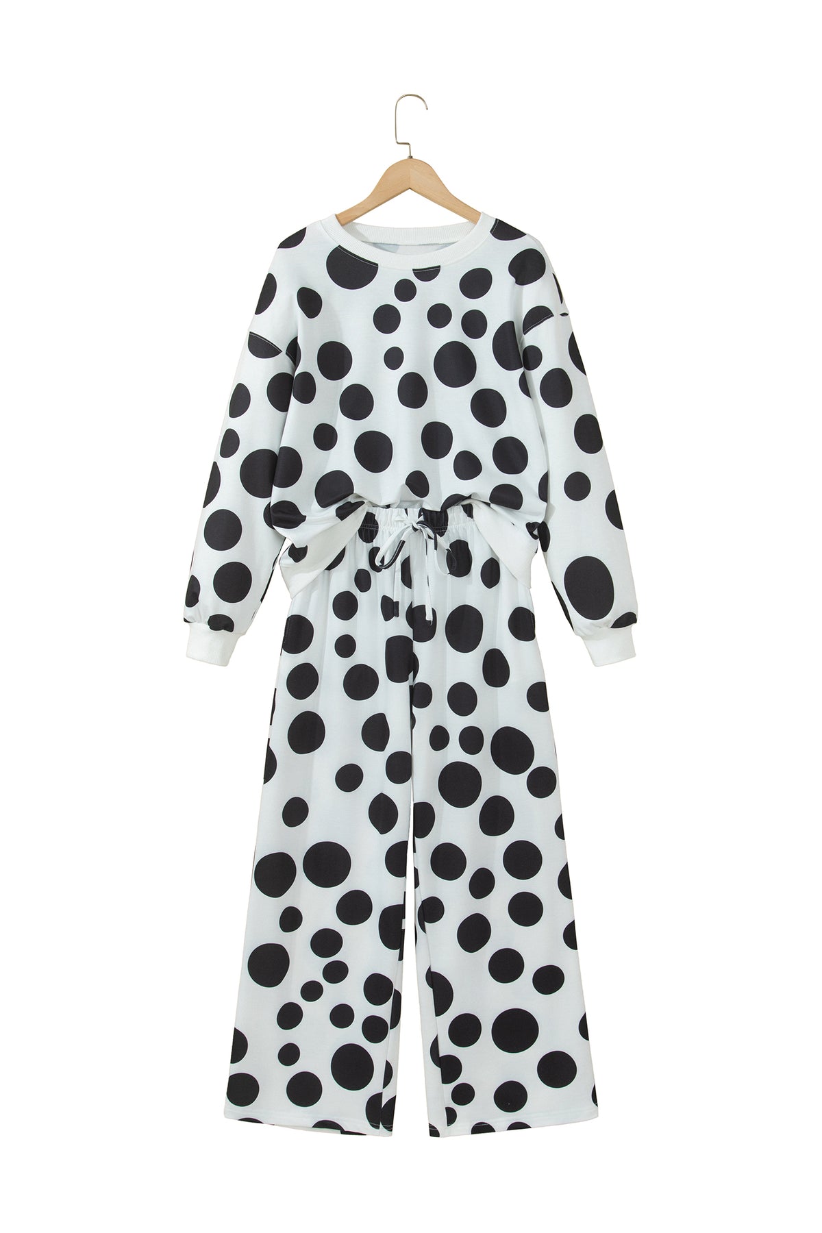 Khaki Polka Dot Long Sleeve Top Drawstring Relaxed Pants Set PREORDER ETA 3 WEEKS
