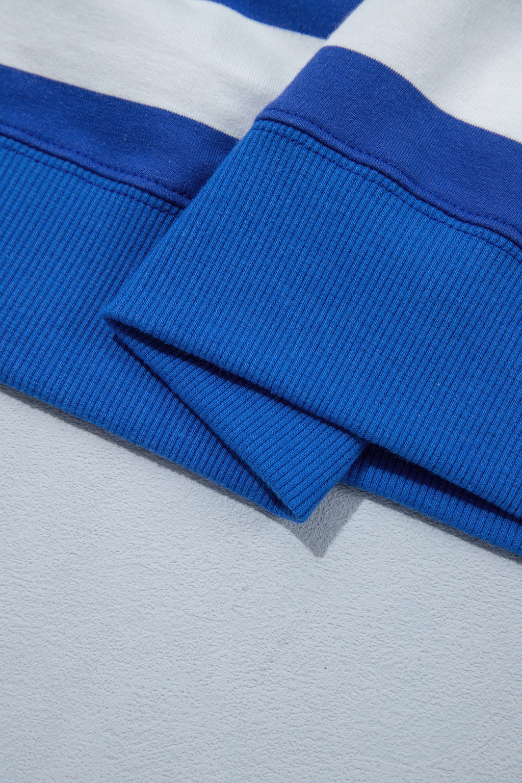 Blue Stripe Ribbed Trim Stand Neck Dropped Shoulder Plus Size Sweatshirt PREORDER ETA 3 WEEKS