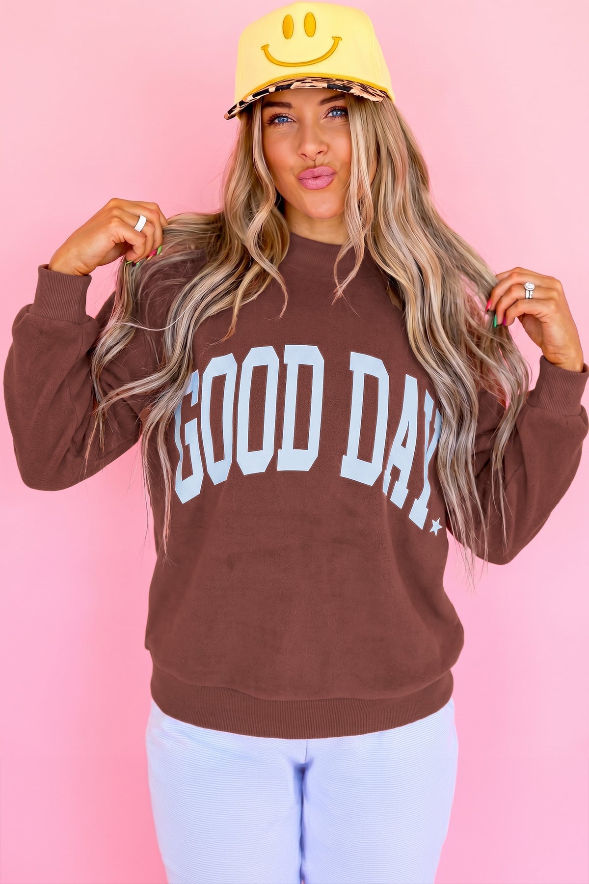 Clay Polka Dot/GOOD DAY Print Reversible Mock Neck Pullover Sweatshirt PREORDER ETA 3 WEEKS