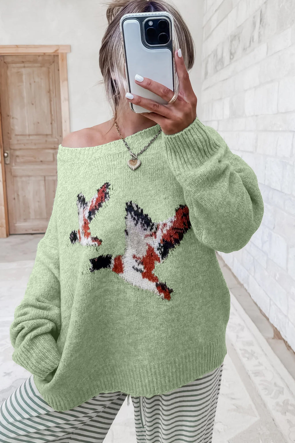 Green Wild Mallard Drop Shoulder Round Neck Long Sleeve Pullover Sweater PREORDER ETA 3 WEEKS