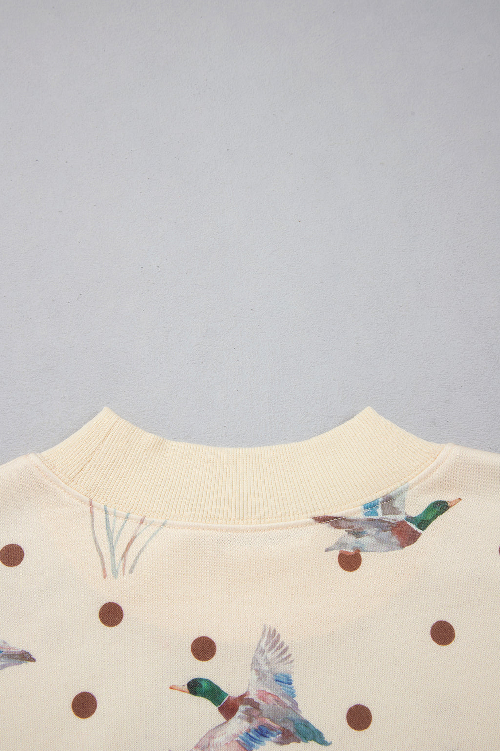 Beige Polka Dot Mallard Print Crewneck Pullover Two Piece Pants Set PREORDER ETA 3 WEEKS