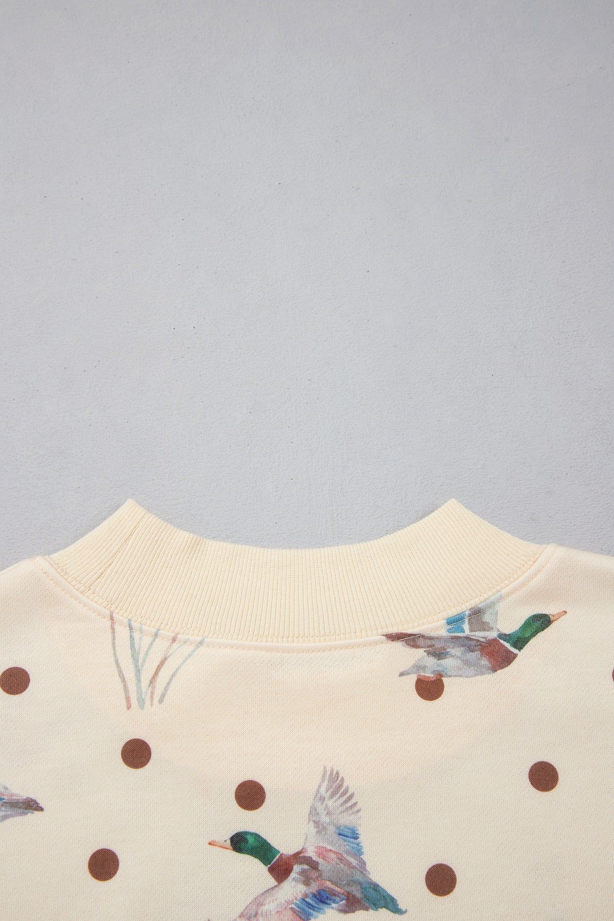 Beige Polka Dot Mallard Print Crewneck Pullover Two Piece Pants Set PREORDER ETA 3 WEEKS