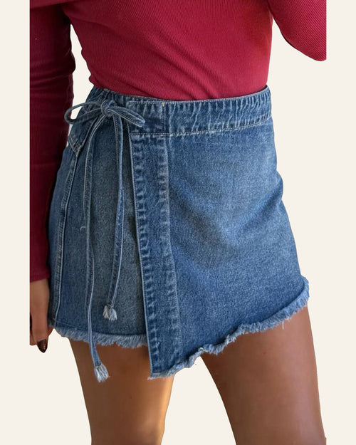 Ashleigh Blue Wrapped Tied Waist Denim Skort