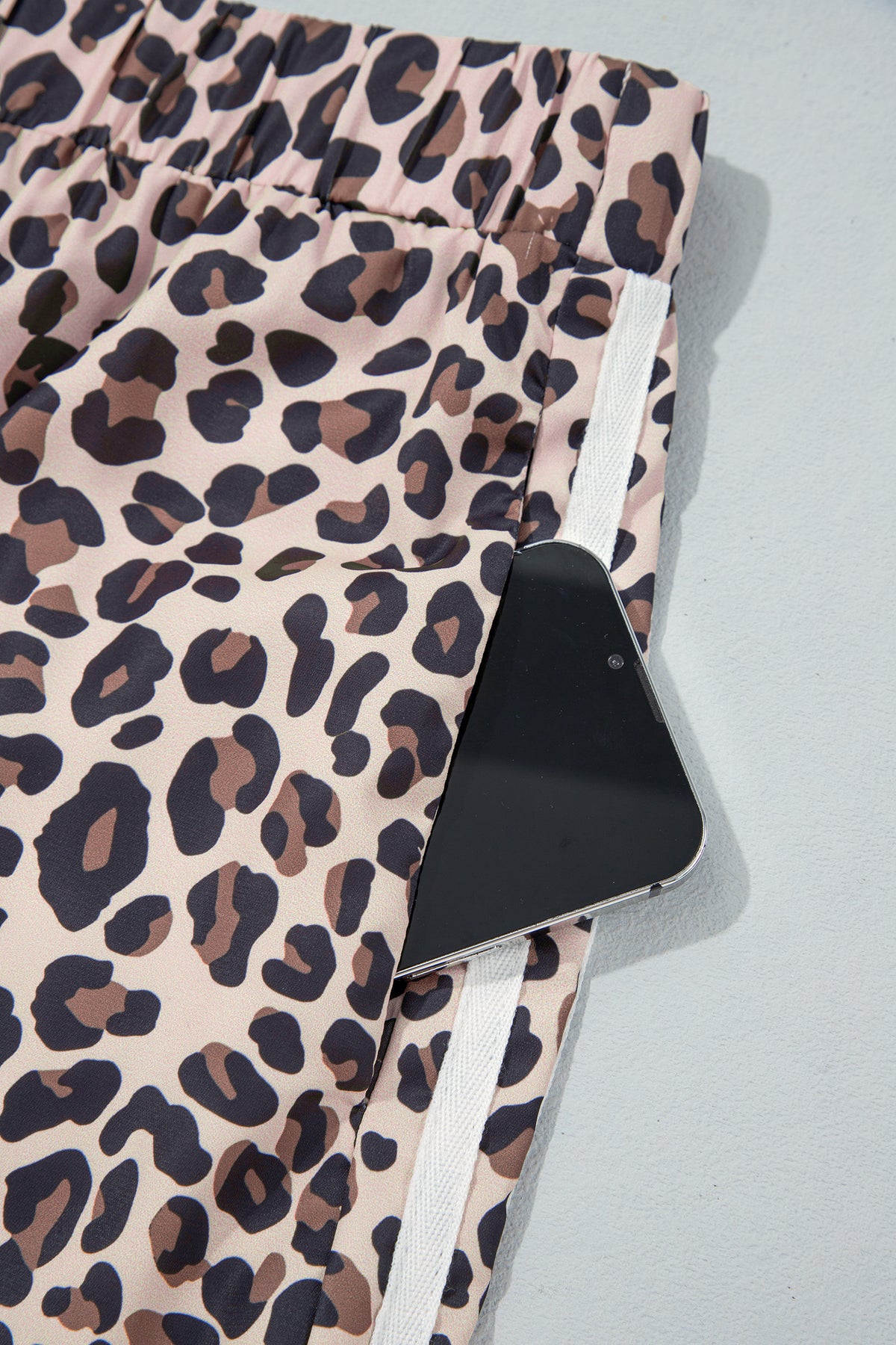 Beige Plus Size Leopard Print Side Stripes Detail Casual Pants PREORDER ETA 3 WEEKS