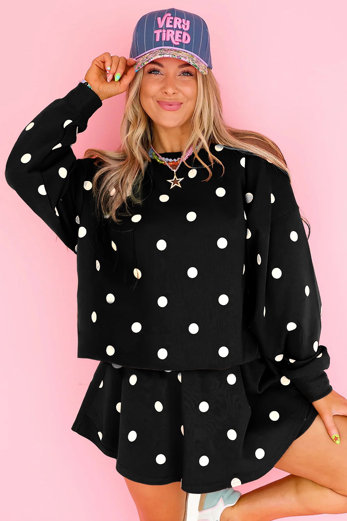 Red Polka Dot Raw Hem Relaxed Pullover Loose Skort Two Piece Set PREORDER ETA 3 WEEKS