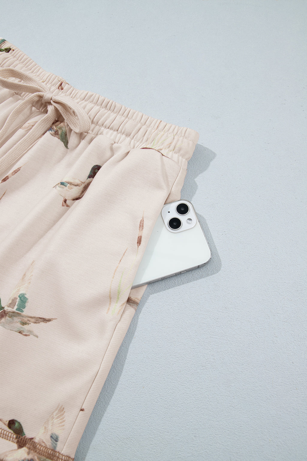 Khaki Mallard Print Color Block Patchwork Zip Pullover and Shorts Set PREORDER ETA 3 WEEKS