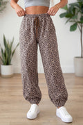 Khaki Leopard Print Elastic Waist Ankle Length Pants PREORDER ETA 3 WEEKS