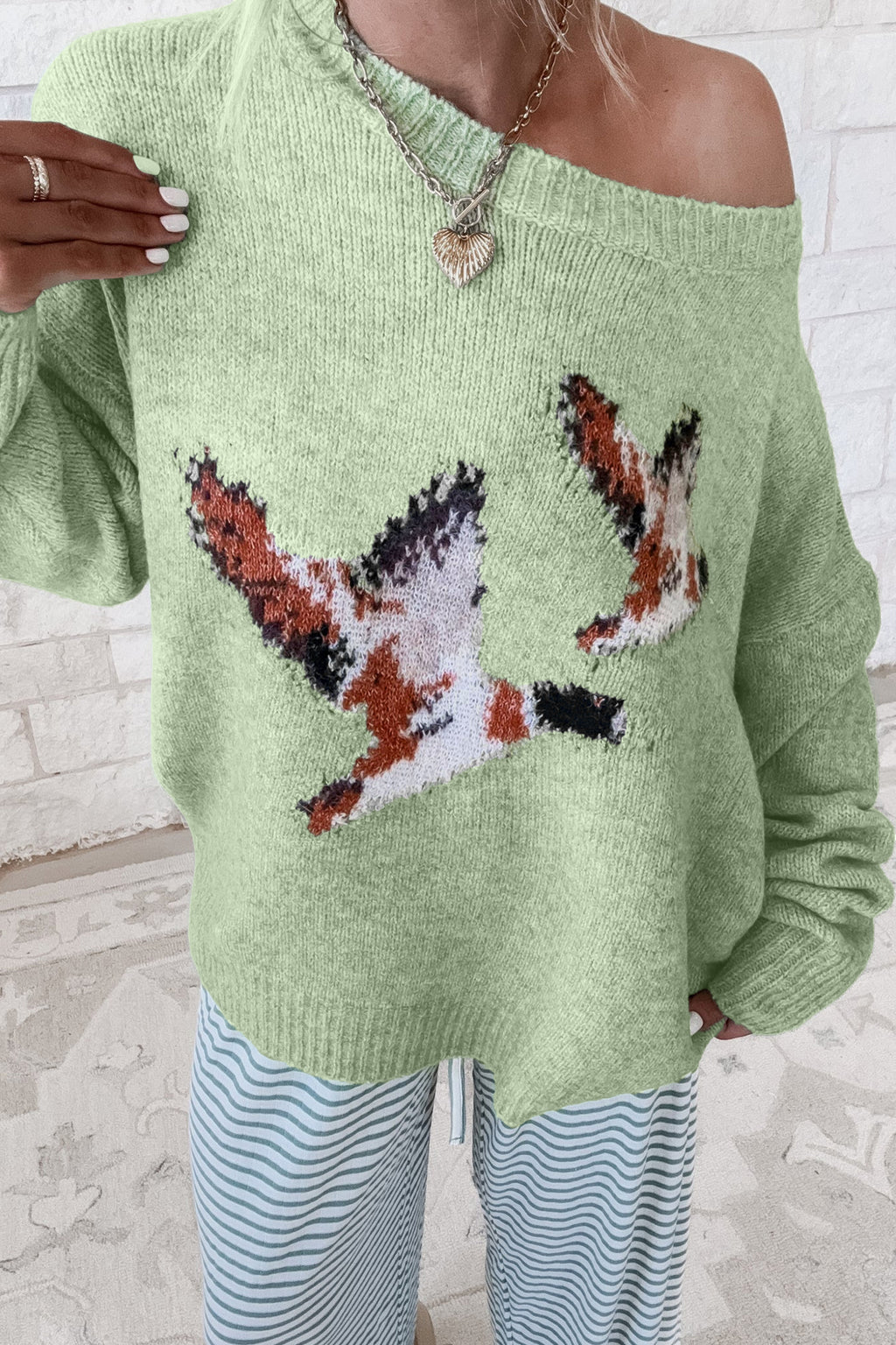 Green Wild Mallard Drop Shoulder Round Neck Long Sleeve Pullover Sweater PREORDER ETA 3 WEEKS