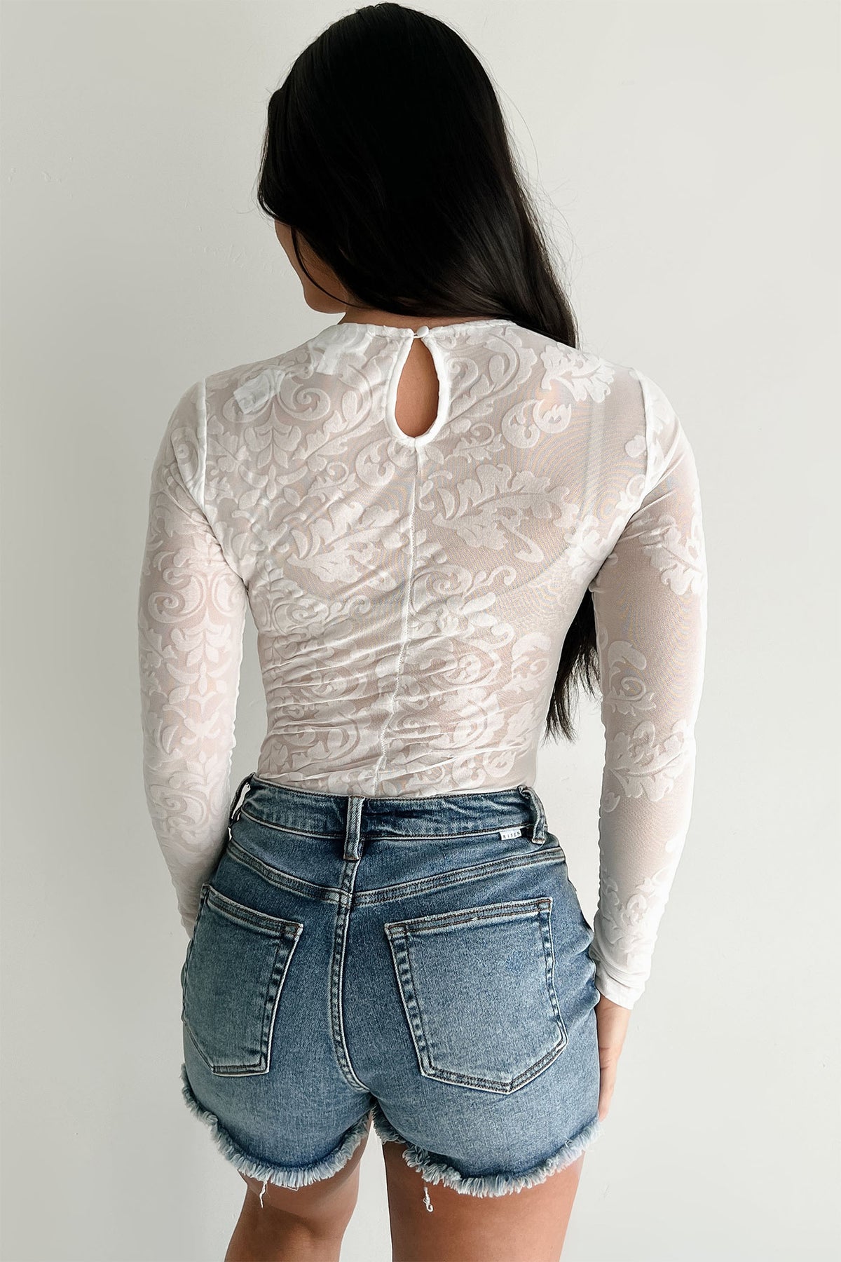 White Elegant Sheer Lace Long Sleeve Bodysuit PREORDER ETA 3 WEEKS