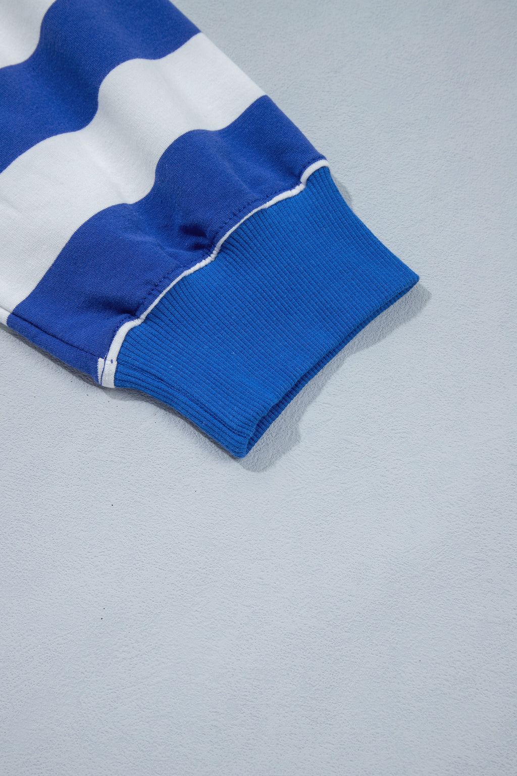 Blue Stripe Ribbed Trim Stand Neck Dropped Shoulder Plus Size Sweatshirt PREORDER ETA 3 WEEKS