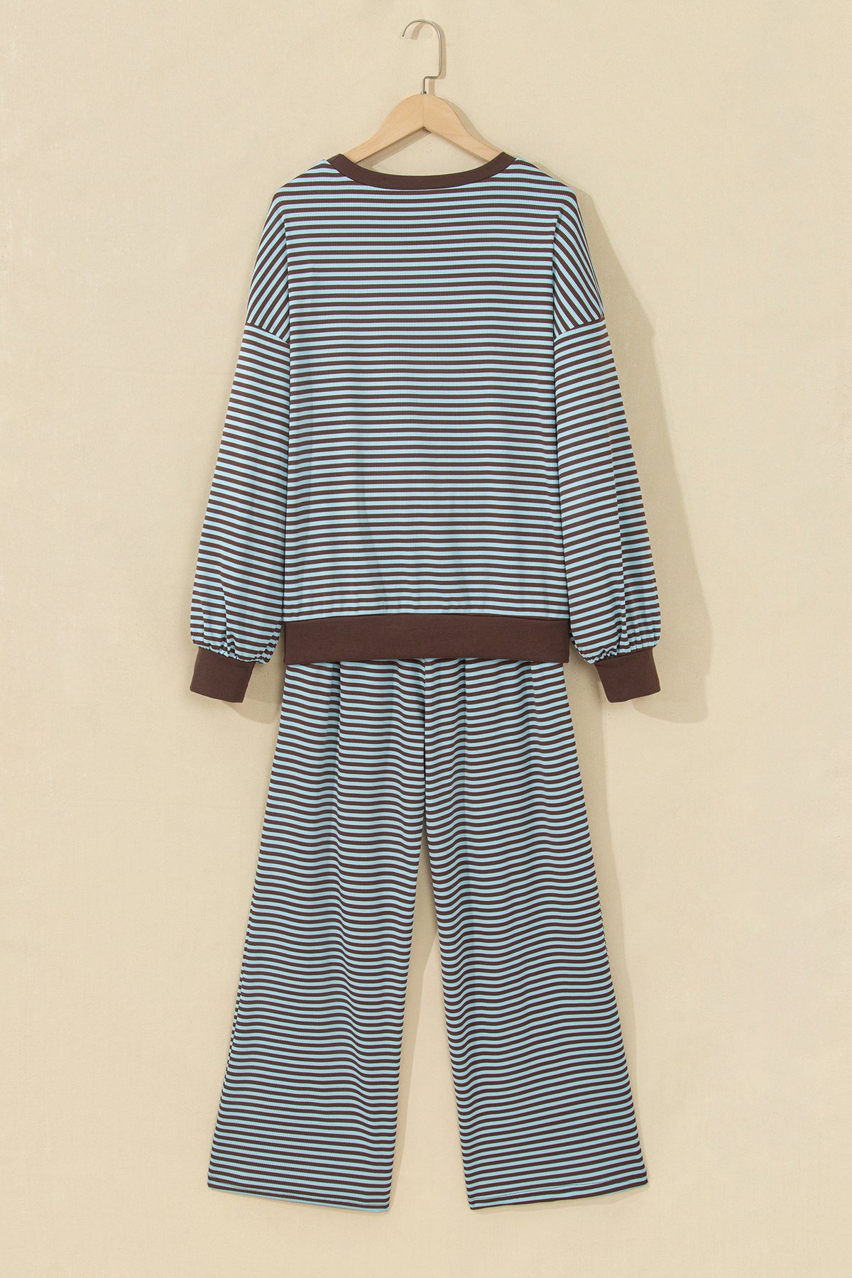 Brown Stripe Drop Shoulder Loose Top and Pants Two Piece Set PREORDER ETA 3 WEEKS