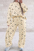 Beige Polka Dot Mallard Print Crewneck Pullover Two Piece Pants Set PREORDER ETA 3 WEEKS