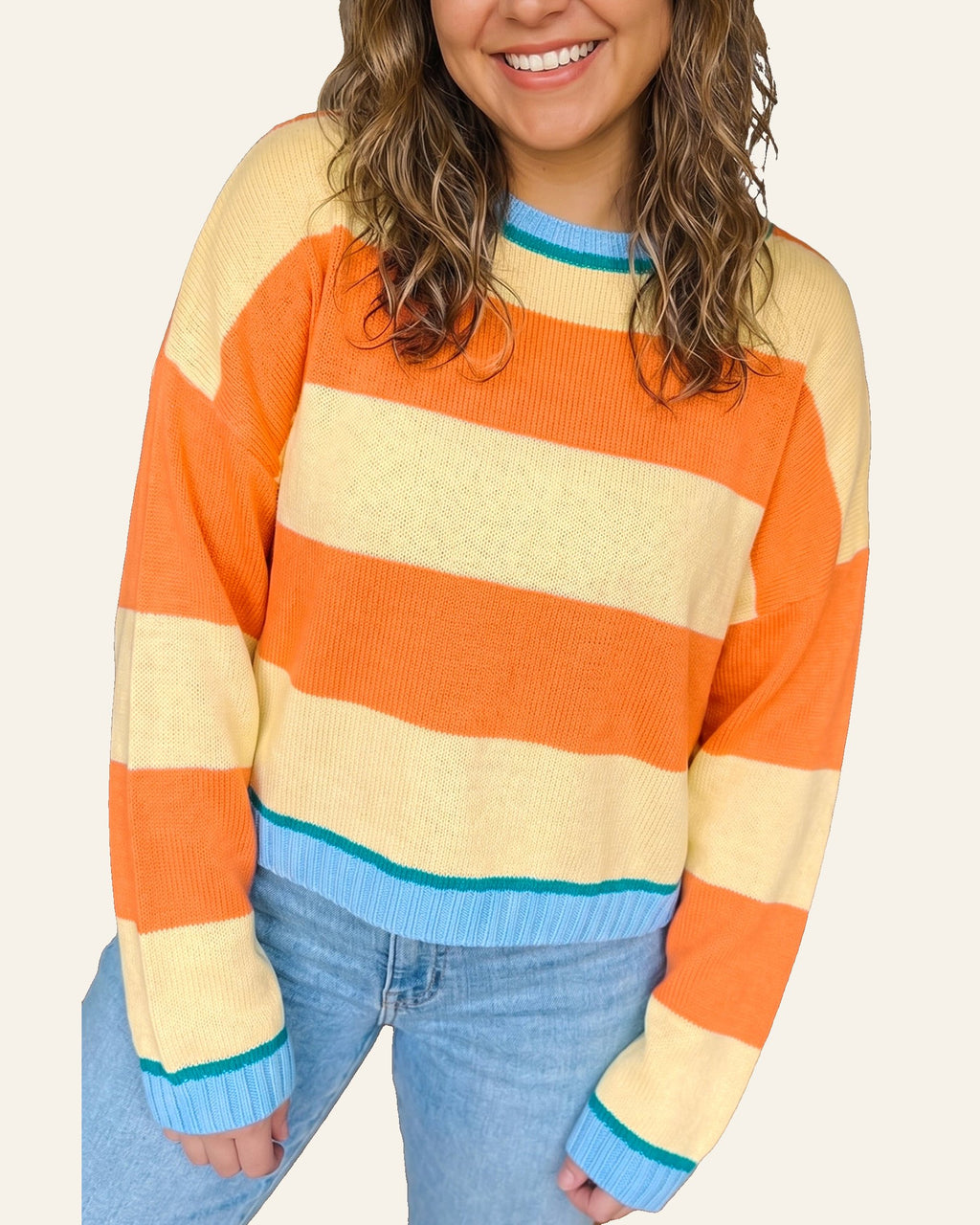 Yellow Stripe Striped Colorblock Round Neck Long Sleeve Oversized Plus Size Sweater PREORDER ETA 3 WEEKS