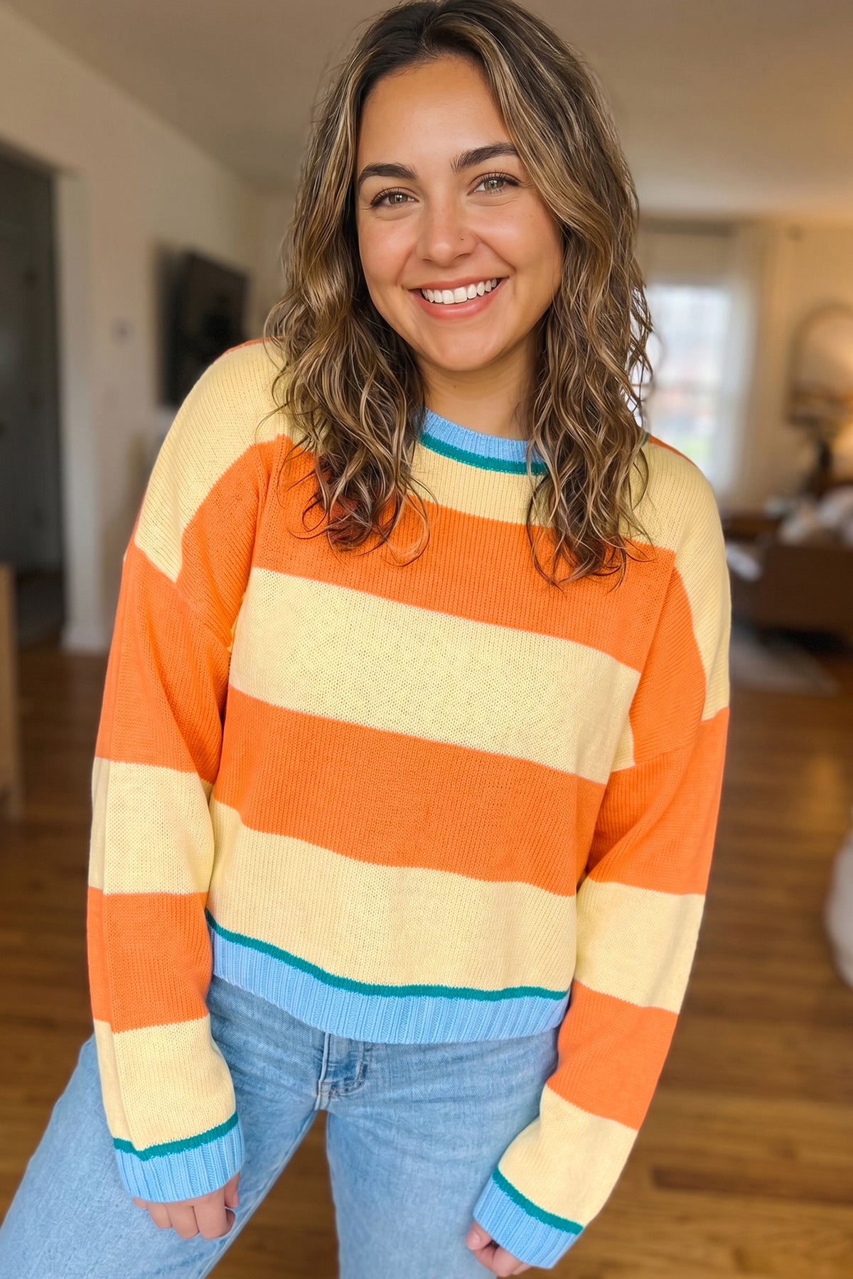 Yellow Stripe Striped Colorblock Round Neck Long Sleeve Oversized Plus Size Sweater PREORDER ETA 3 WEEKS
