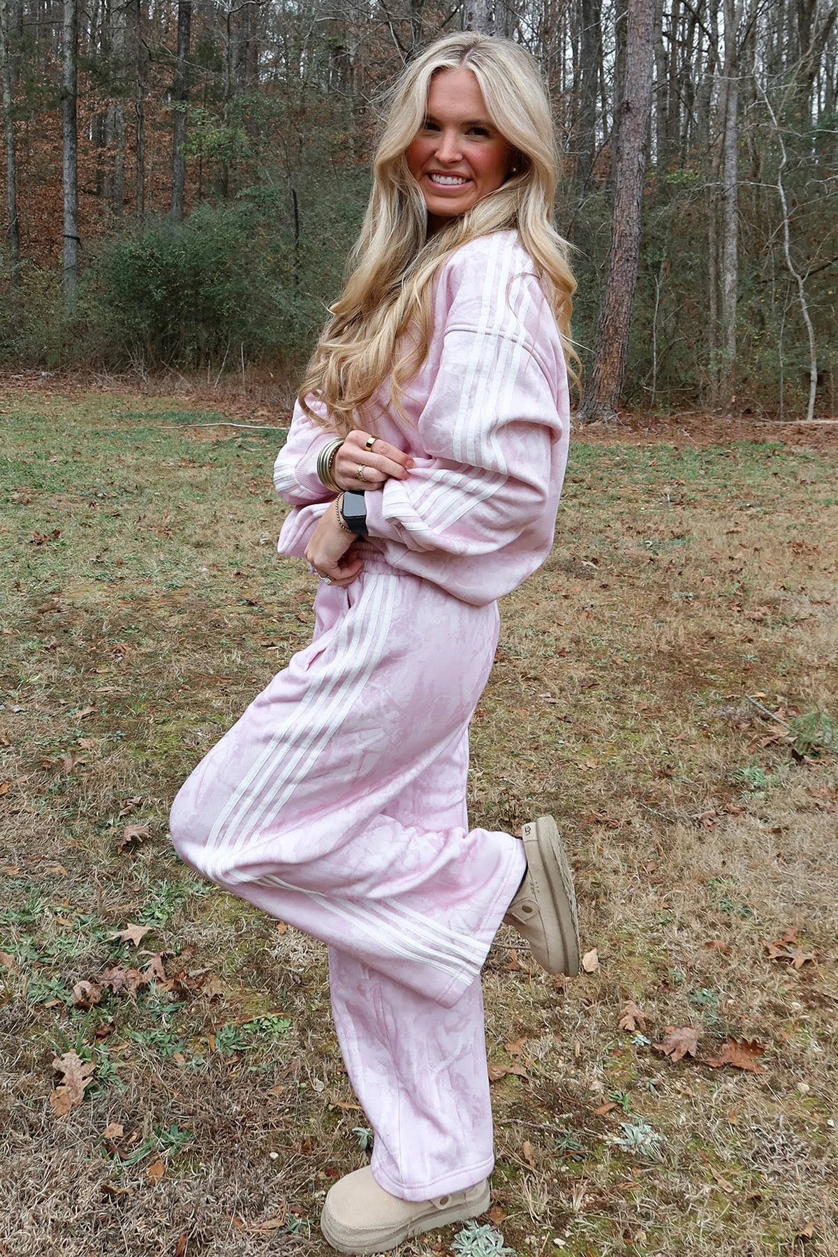 Pink Abstract Print Side Stripe Detail Long Sleeve Top Loose Pants Set PREORDER ETA 3 WEEKS