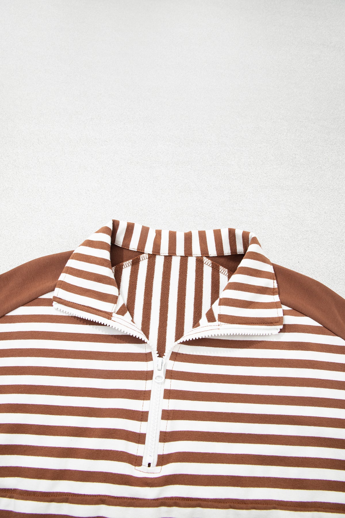 Brown Stripe Color Block Patchwork Quarter Zip Pullover Sporty Shorts Set PREORDER ETA 3 WEEKS