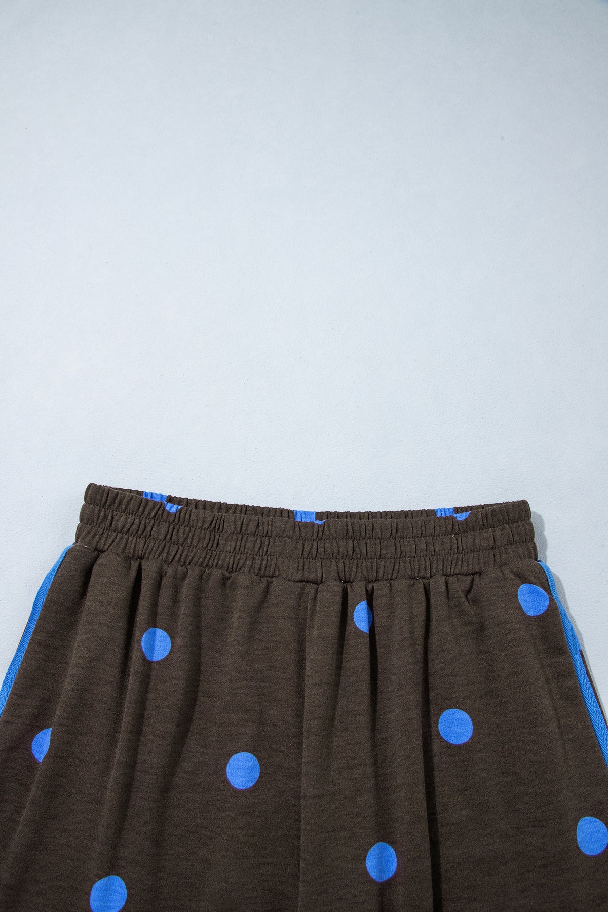 Brown Polka Dot Print Varsity Striped Detail Long Sleeve Top Short Set PREORDER ETA 3 WEEKS