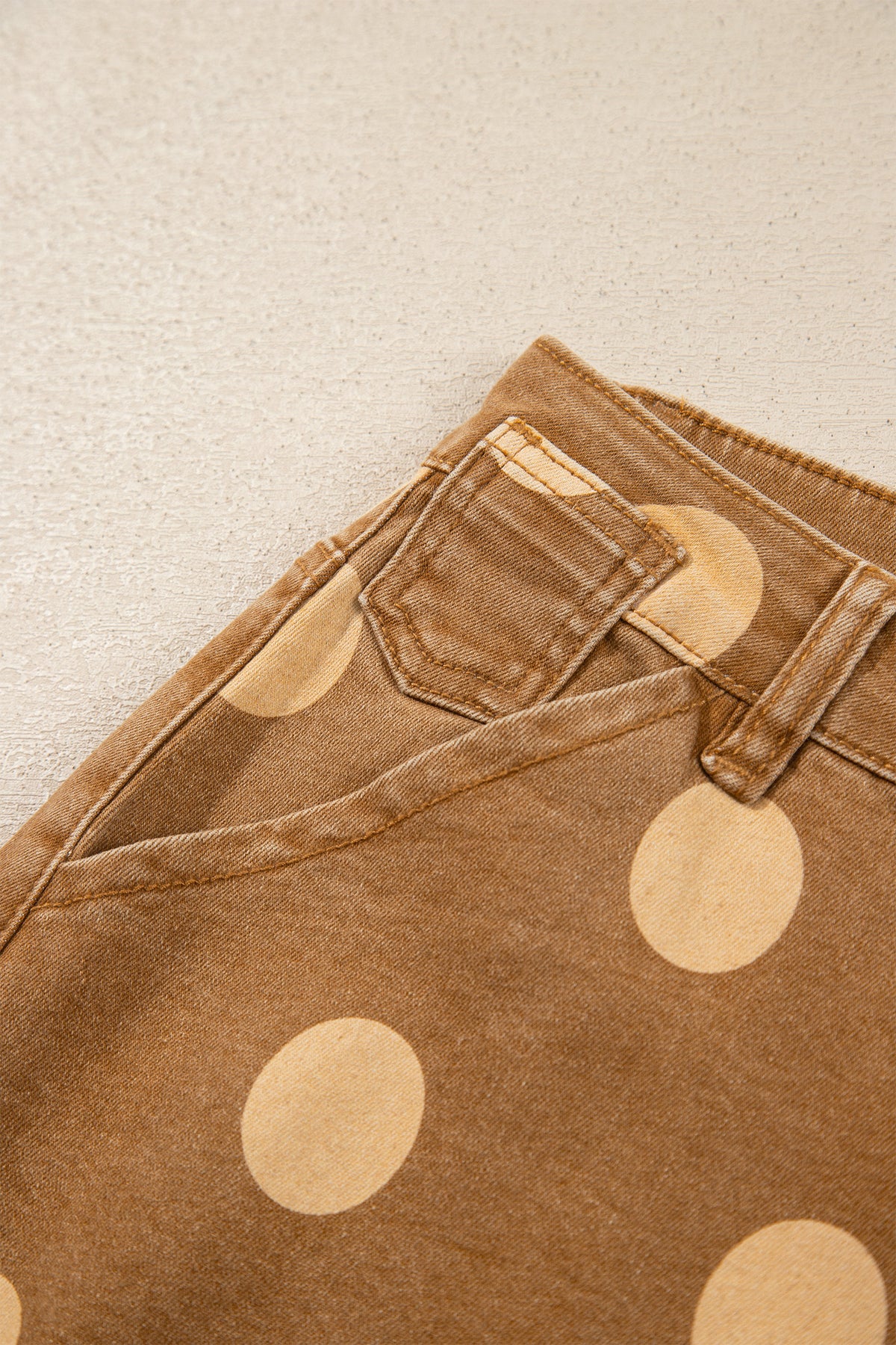 Brown Polka Dot Ankle-Length Metal Button Casual Jeans PREORDER ETA 3 WEEKS
