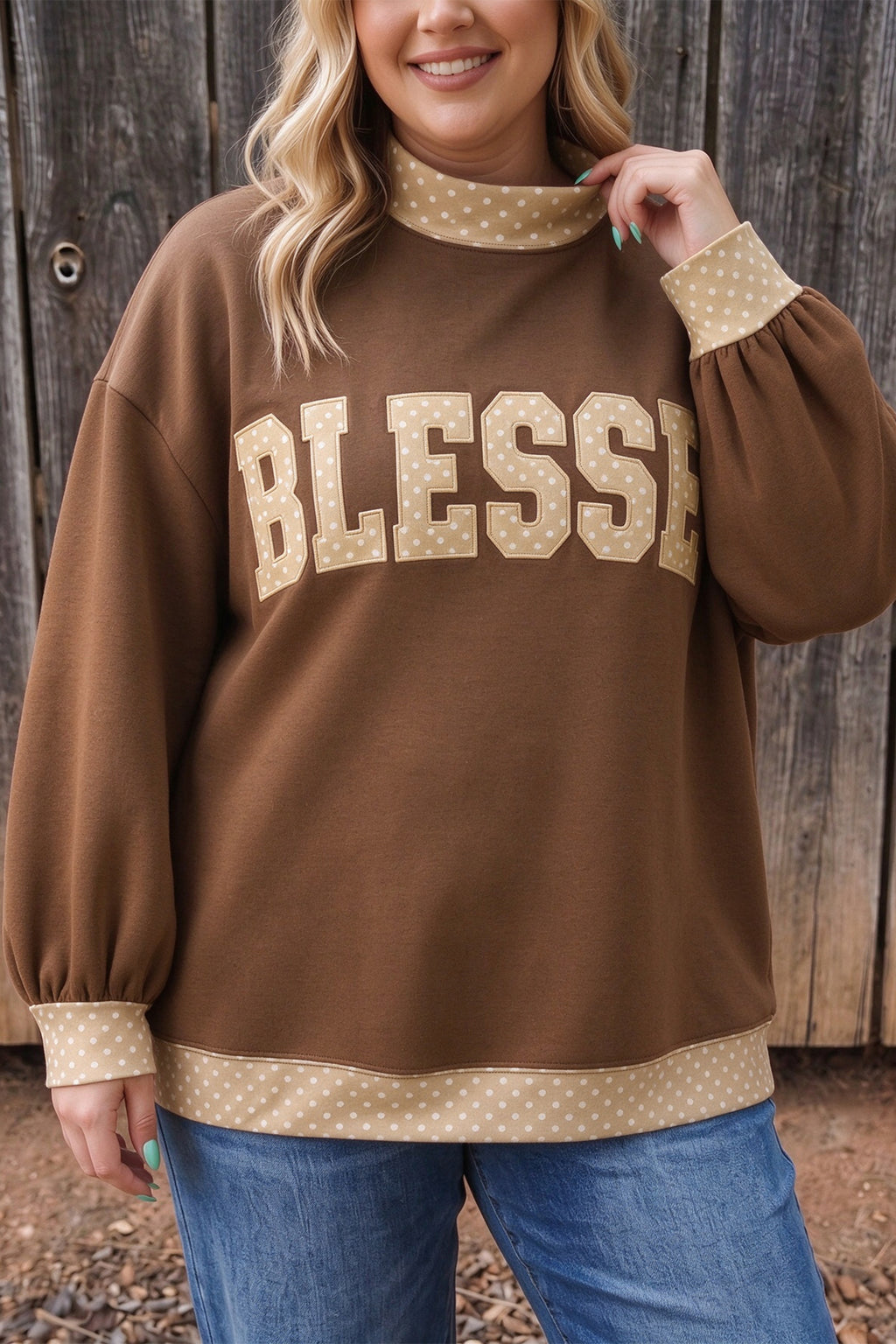 Parchment Plus Size Leopard Trim Mock Neck FAITH Graphic Sweatshirt PREORDER ETA 3 WEEKS