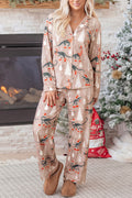 Brown Abstract Print Long Sleeve Two Piece Lounge Set PREORDER ETA 3 WEEKS