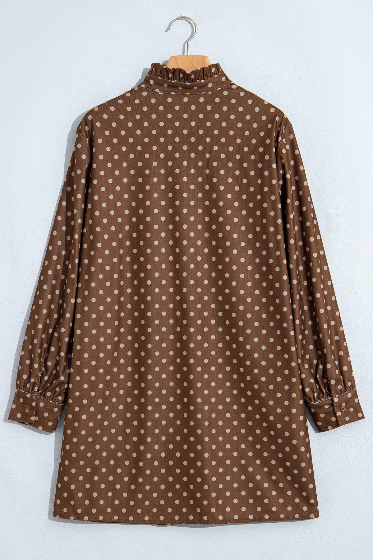 Brown Polka Dot V Neck Long Sleeve Button Shift Dress PREORDER ETA 3 WEEKS