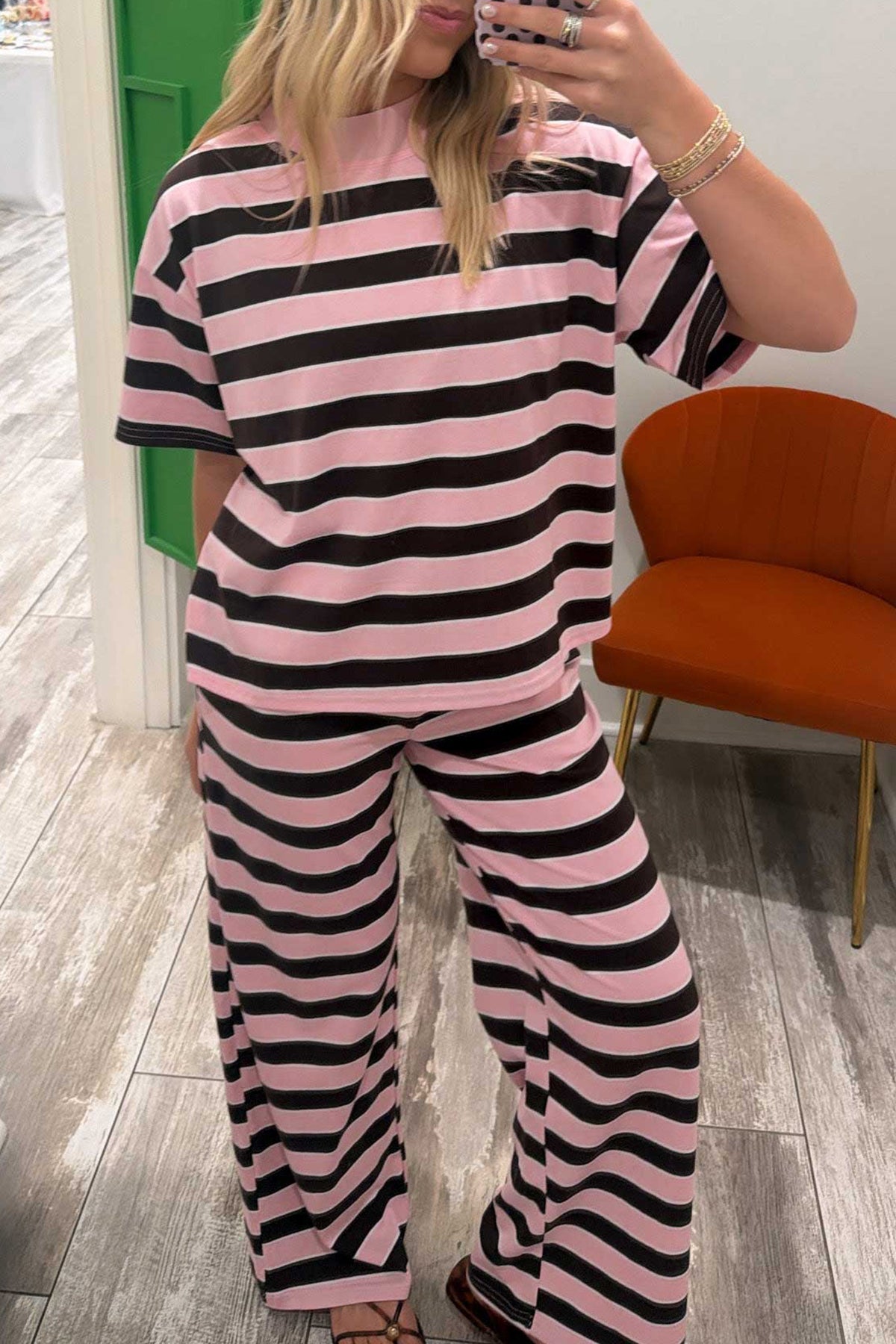 Pink Stripe Loose Tee and Pants Two Piece Set PREORDER ETA 3 WEEKS