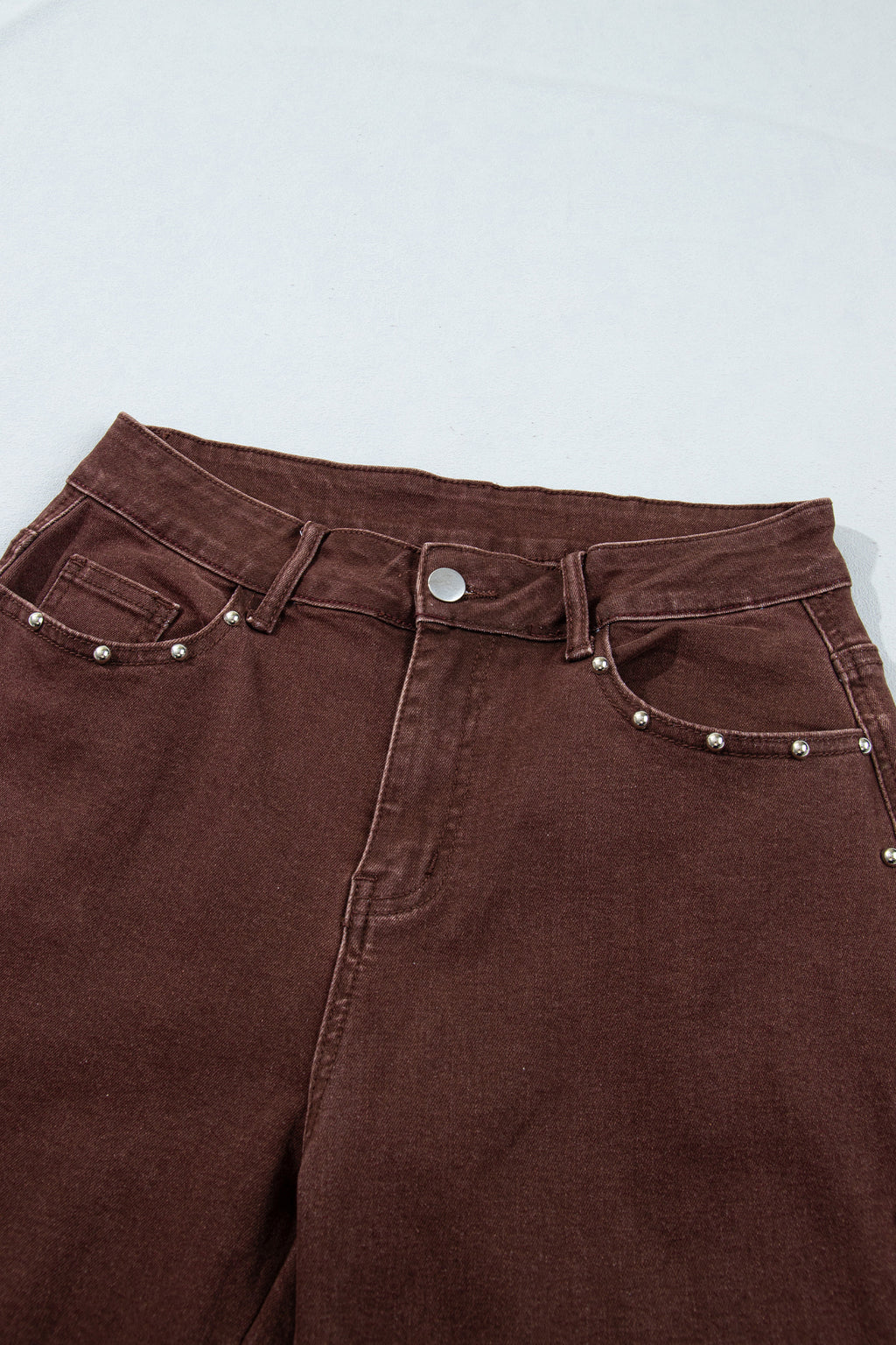 Coffee Side Seam Rivet Detail Ankle Length Casual Jeans PREORDER ETA 3 WEEKS