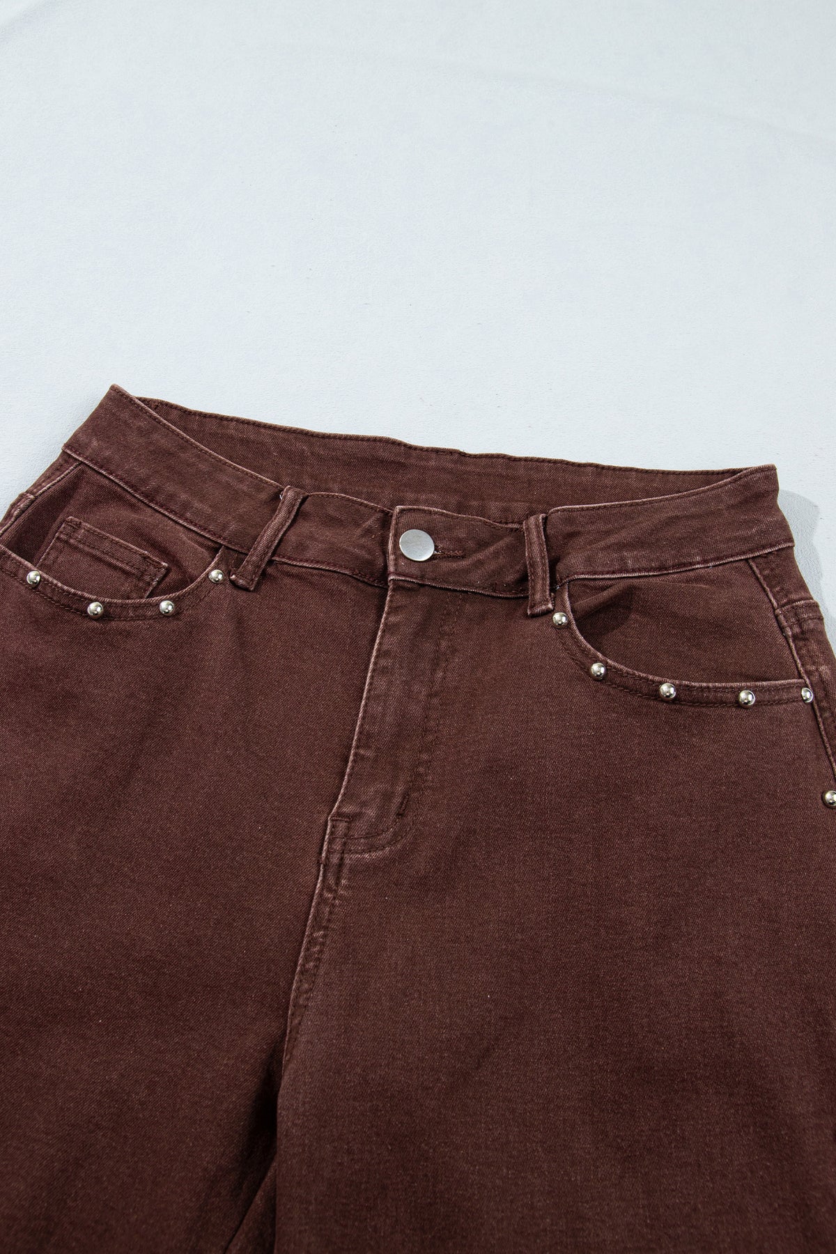 Coffee Side Seam Rivet Detail Ankle Length Casual Jeans PREORDER ETA 3 WEEKS