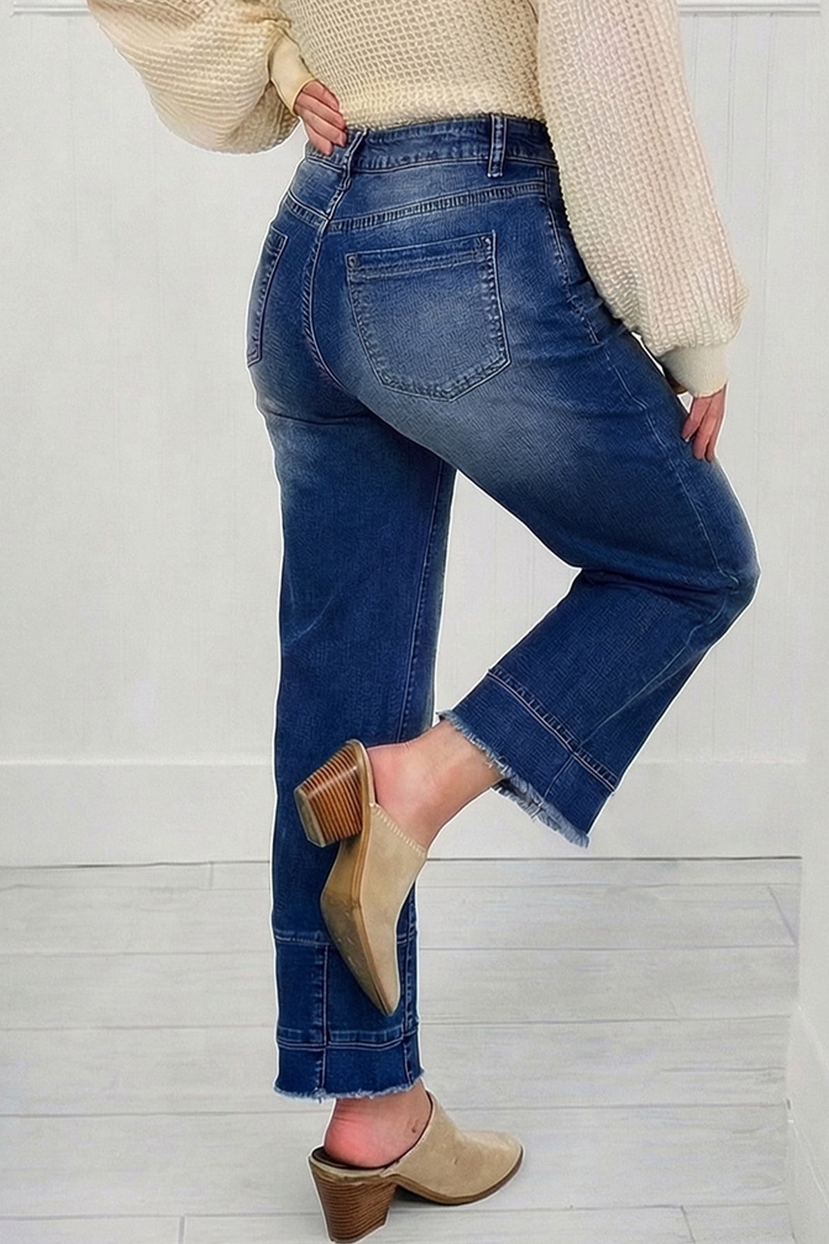 Sky Blue Chic Seam Detail Raw Hem Ankle Length Jeans PREORDER ETA 3 WEEKS