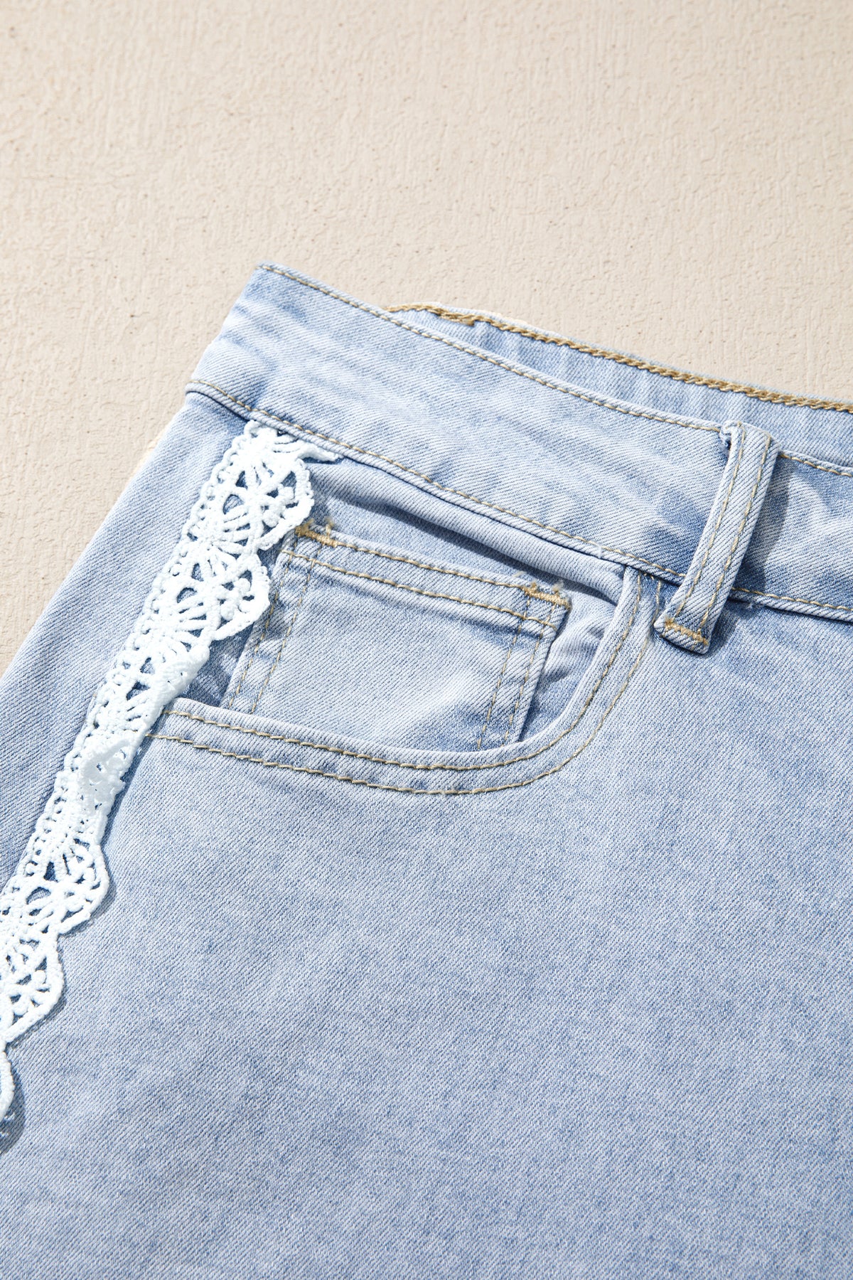 Beau Blue Lace Trim Casual Full-Length Regular Fit Jeans PREORDER ETA 3 WEEKS
