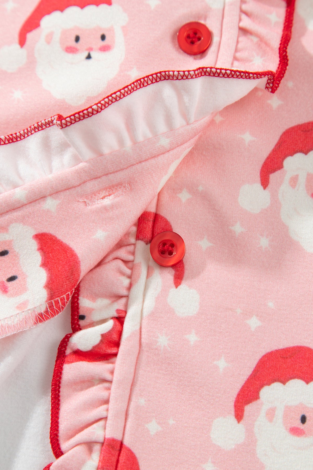 Pink Christmas Santa Print Frilled Button Front Long Sleeve Top Lounge Pant Set PREORDER ETA 3 WEEKS