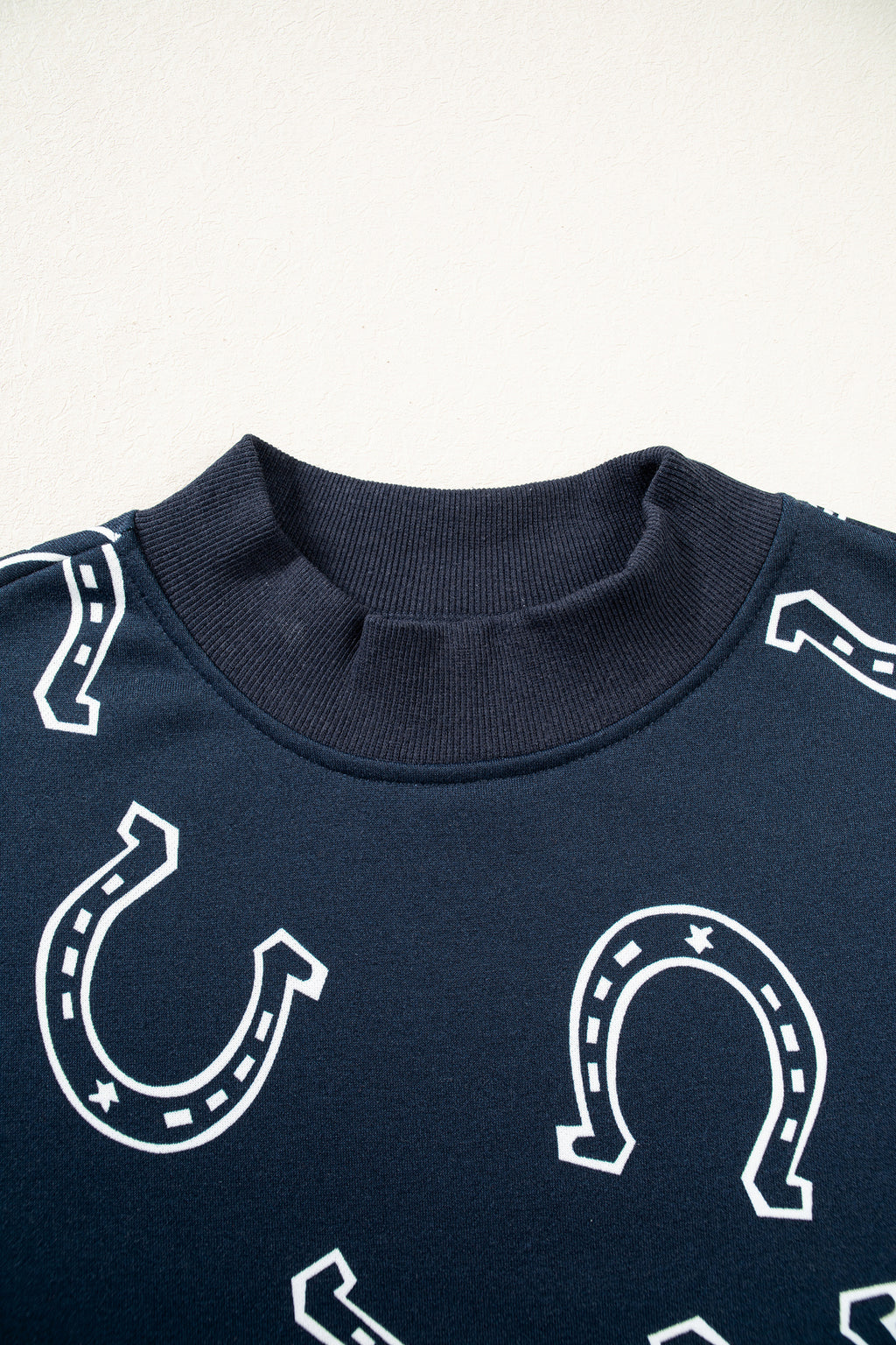 Blue Western Horseshoe Print Mock Neck Casual Pullover Sweatshirt PREORDER ETA 3 WEEKS